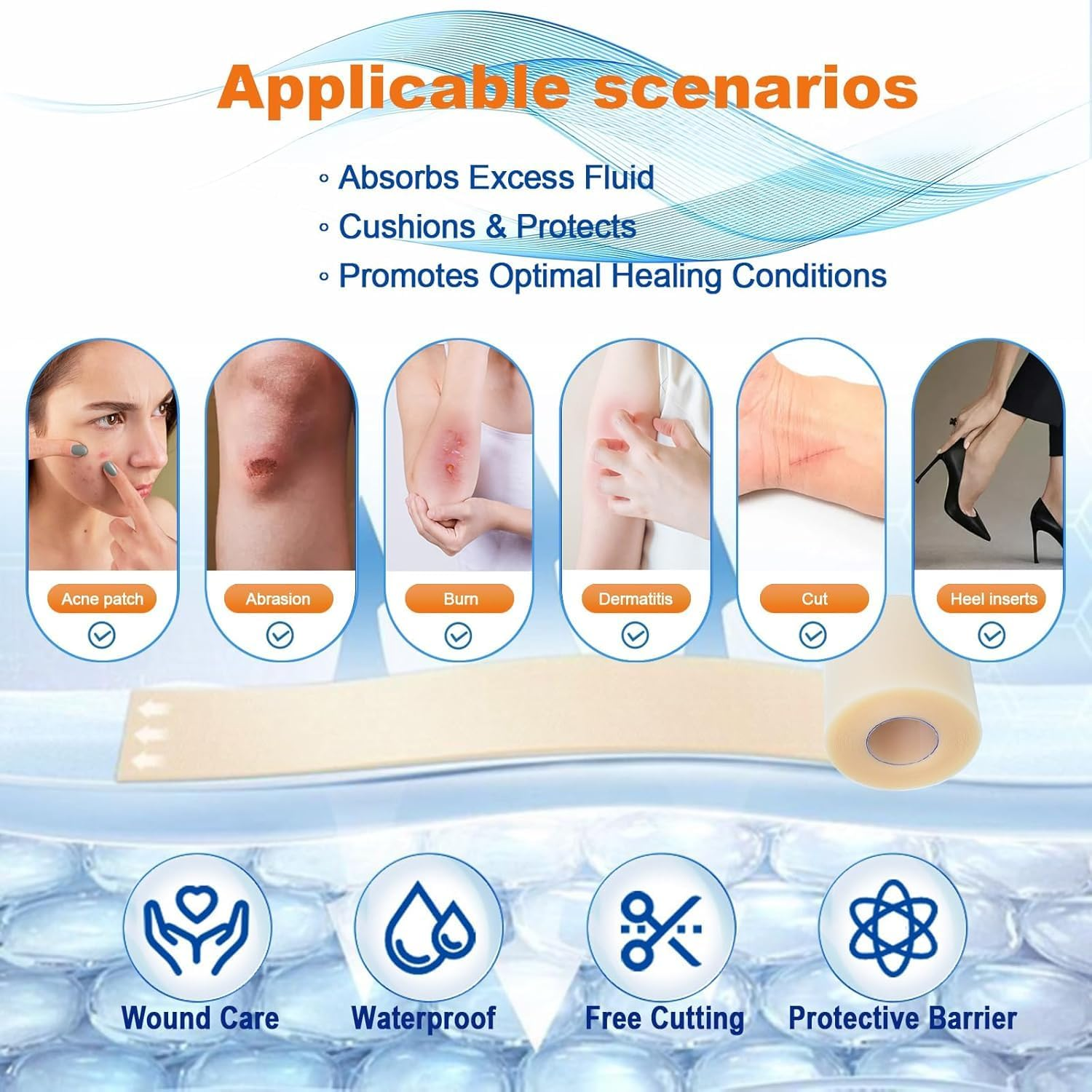 Hydrocolloid Roll 5Cm X 50Cm - Waterproof,Flexible Self-Adhesive Patches for Skin Care,Cut-To-Size Bandages, Highly Absorbent,Must-Have for First Aid Kits