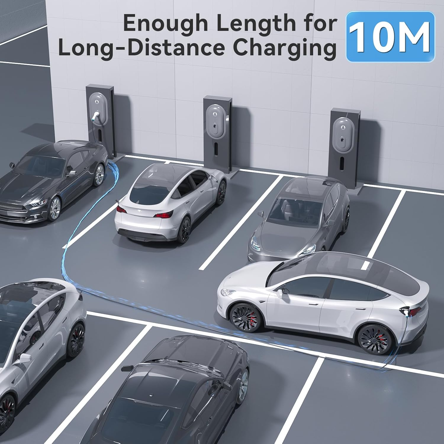 22Kw 32A Type 2 to Type 2 EV Charging Cable, 10M Portable Type 2 EV Charger Cable | 480V | 3 Phase | IP55 | for All IEC62196-2 Evs & Plug-In Hybrid Mennekes Model 3/Y BYD MG4, RCM Certified image number 1