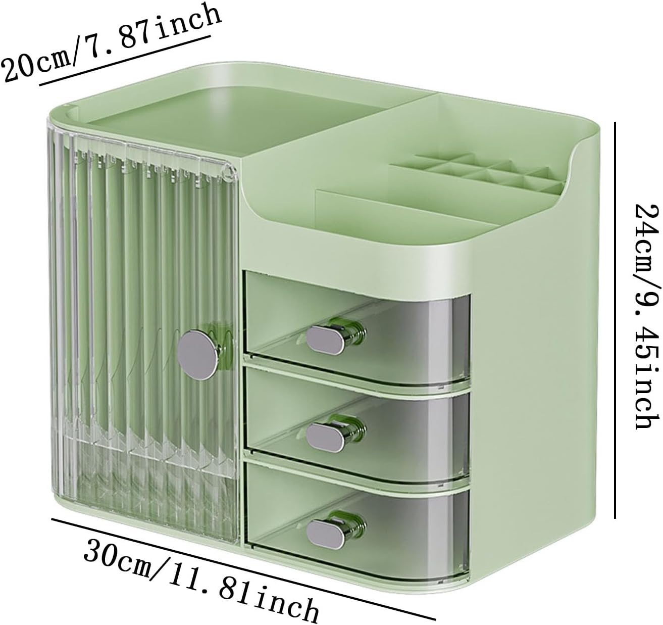 Shengsenfu Makeup Organizers for Vanity, Large Capacity Desk Organizers for Cosmetics with Drawers and Mirror, Cosmetics Display Case with Transparent Cover, Countertop Organizer for Vanity (White) image number 2