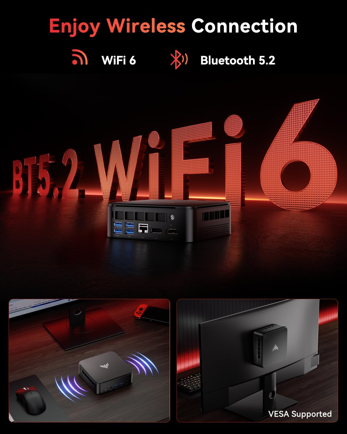 KAMRUI E3B Mini PC, AMD Ryzen 5 7430U (6C/12T, up to 4.3Ghz), 32GB DDR4 512GB M.2 SSD Mini Computers, Micro Pc, Gigabit Ethernet/4K Uhd/Wifi 6/Bt5.2/Vesa/Home/Business Mini Desktop Computer image number 4