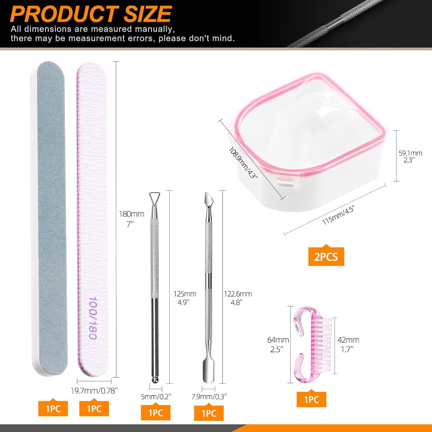 Rustark 7Pcs Gel Nail Remover Tools Kit Includes Pink Nail Soaking Bowl, Cuticle Pusher, Scraper, Nail Files, Buffer Block, Nail Dust Brush, Soak off Gel Nail Bowl Polish Dip Powder Remover Kit - Blue - Nail Bowl Kit image number 4