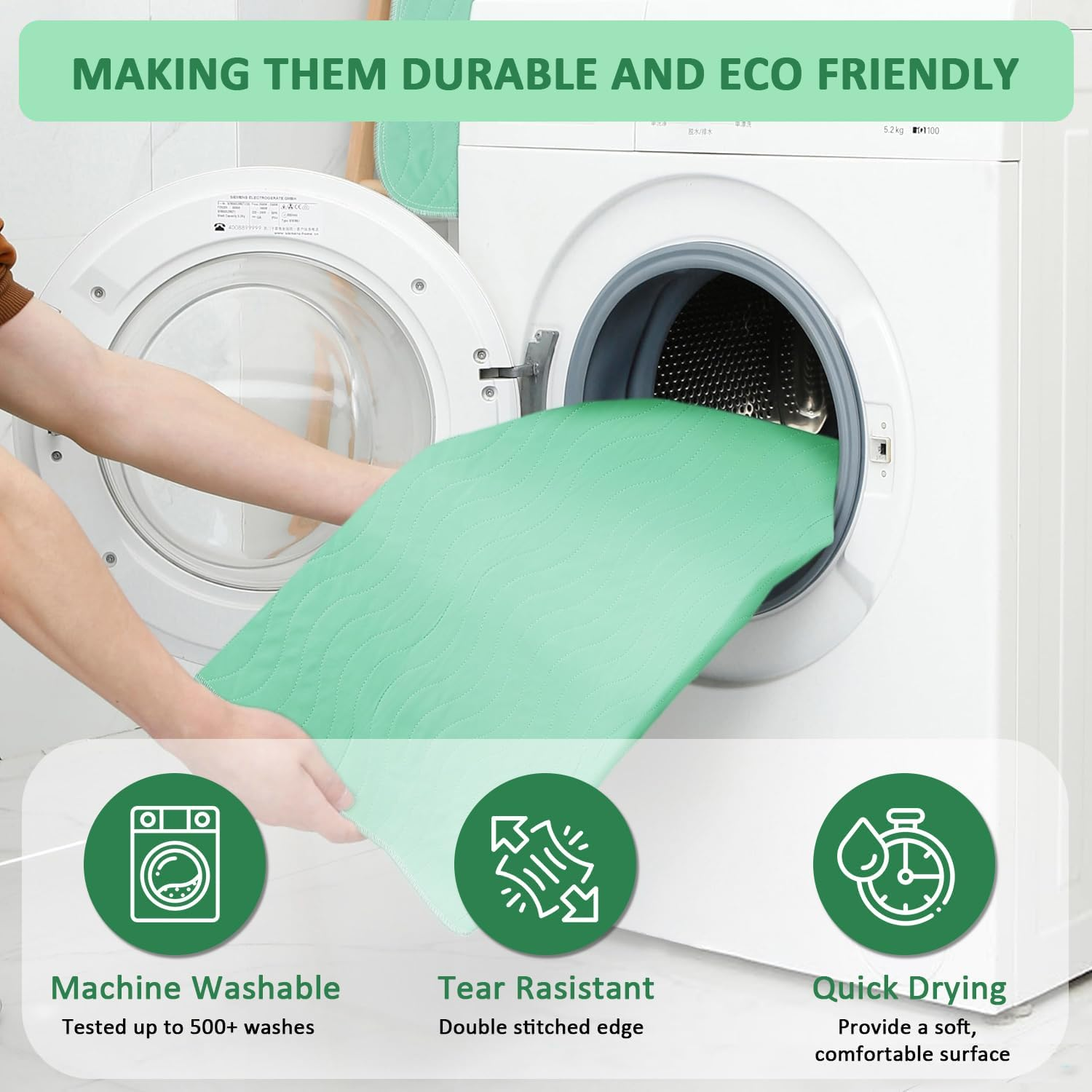 86 X 91Cm Waterproof Washable Underpads, 2 Pcs Reusable Extra Heavy Absorbency Incontinence Bed Pads for Adults, Pets, Couch, Floor Mattress Protect, Reusable Pee Pads for Dogs, 34&rdquo;X36&rdquo; image number 3