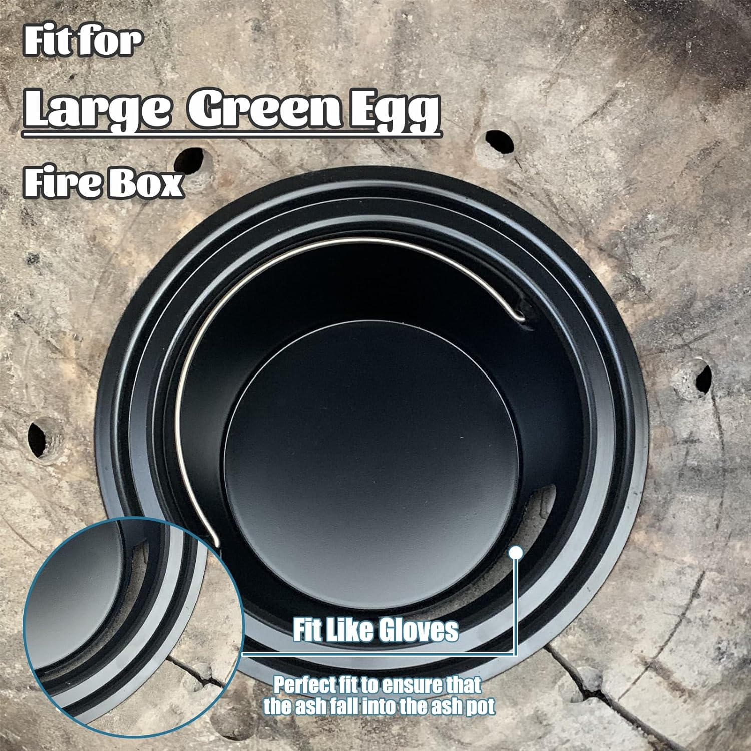 Kamaster Ash Can with Handle for Large Big Green Egg,Charcoal Ash Collector Must Haves Big Green Egg Accessories Carbon Steel Ash Pot High Temperature Resistance with Folding Handle Kamado Ash Basket image number 2