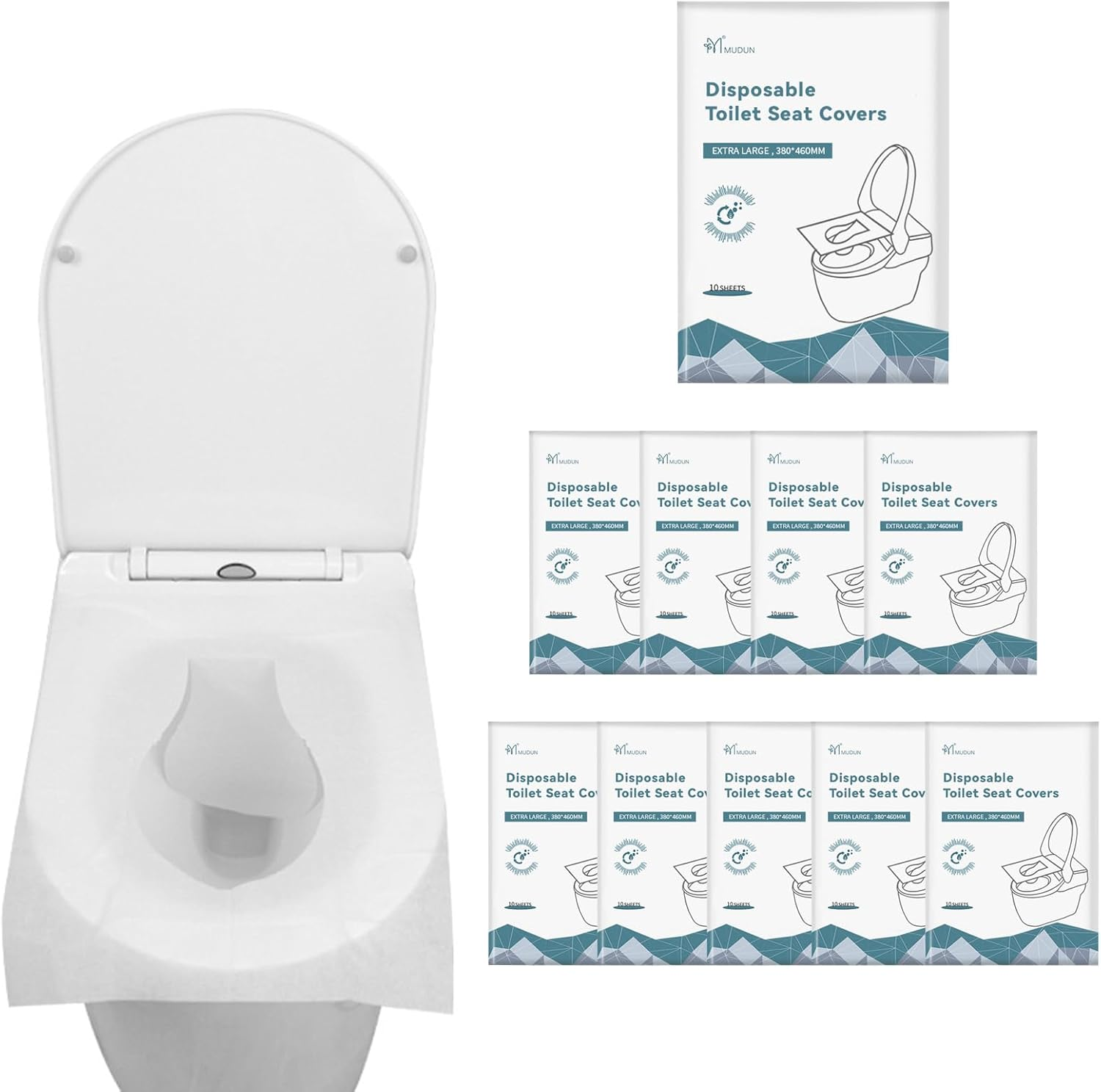 100-Count Toilet Seat Covers Disposable, Universal Size 38X46Cm, Waterproof, Washable, Essential for Travel in Public Restrooms, Suitable for Use in Public Restrooms, Airplanes, and Camping image number 2