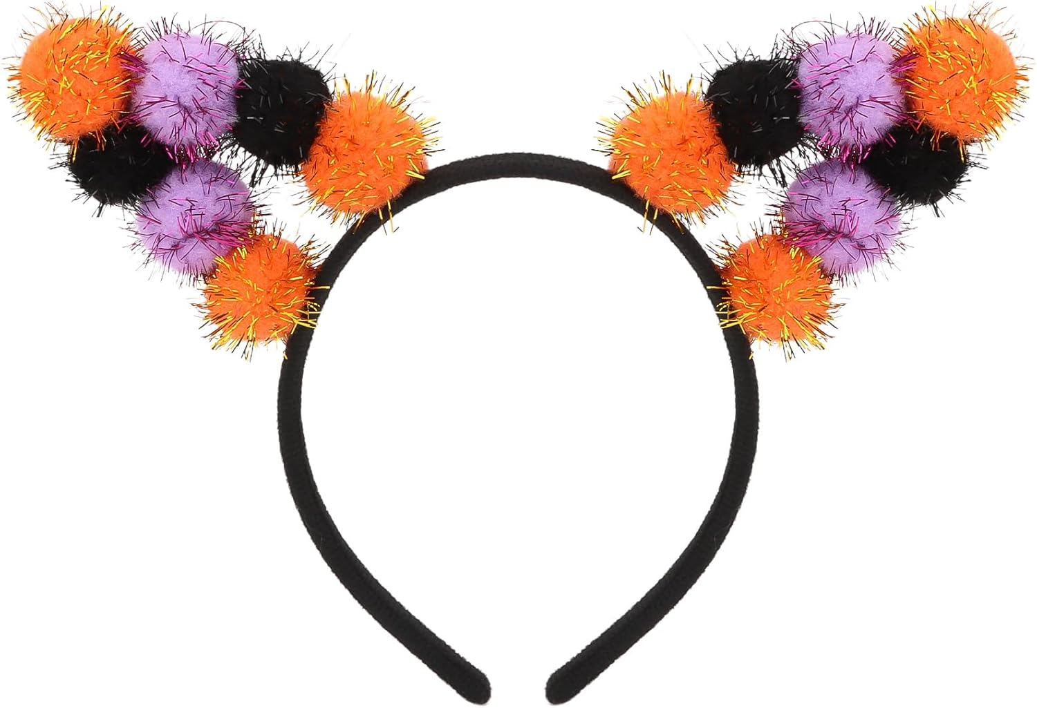 KIUEZIR Halloween Cat Ears Headband for Women - Three-Colour Glitter Pompoms Ears (Black/Purple/Orange) with Soft Headband, Party Accessories for Birthday Cosplay & Costume Parties image number 2