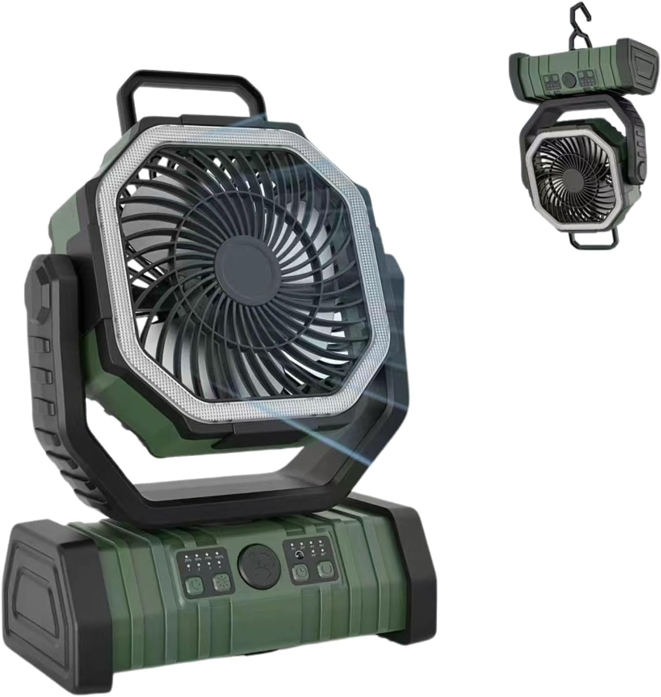 Leona Co Camping Fan Battery Operated Powered Fan with LED Lantern Light Rechargeable Portable Fan, Oscillating Fan with 360&deg; Rotation Hanging Hook for Tents, Cordless USB Desk Fan (Green)