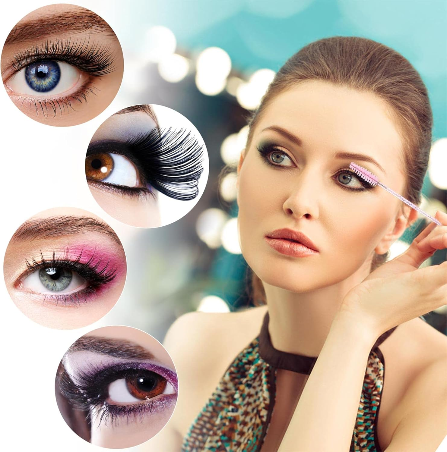 Crystal Eyebrow Spoolies Brush Set (100 Pcs, Pink) with Travel Case - Disposable Mascara Wands for Lash Extensions & Professional Use