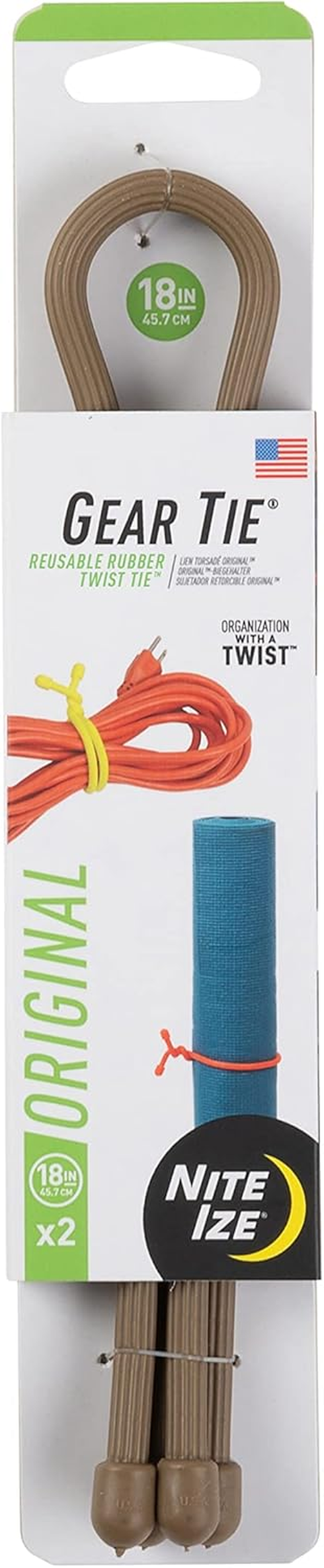 Nite Ize GT18-29-2R3 Original Gear Tie, 18", Coyote, 2 Pack, Made in the USA