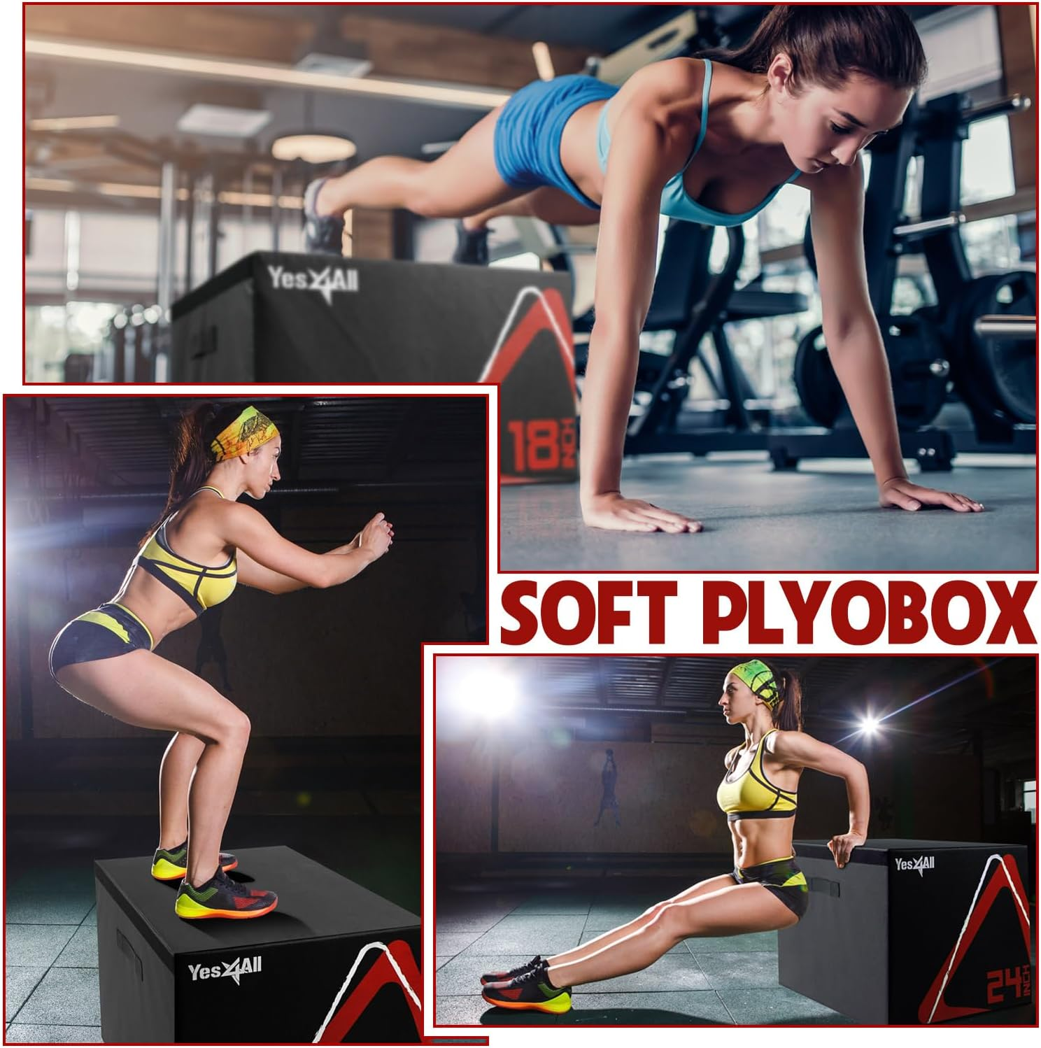 Yes4All Adjustable Soft Plyo Box, Jumping Trainer - for Plyometric Exercises and Conditioning, Multiple Height Variations - F. Black - 18" image number 6
