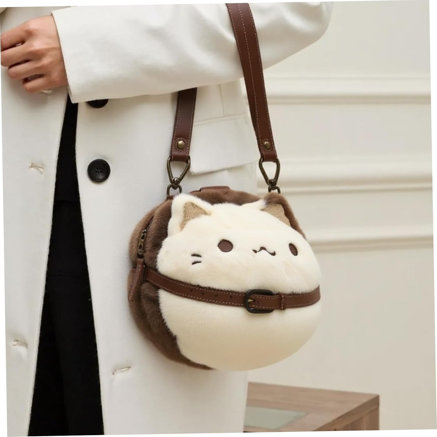 Cat Purse Cute Plush Kitty Purse with Lear Collar Kawaii Mini Backpack Soft Adjustable Shoulder Handbags Use for Cat Lovers image number 5
