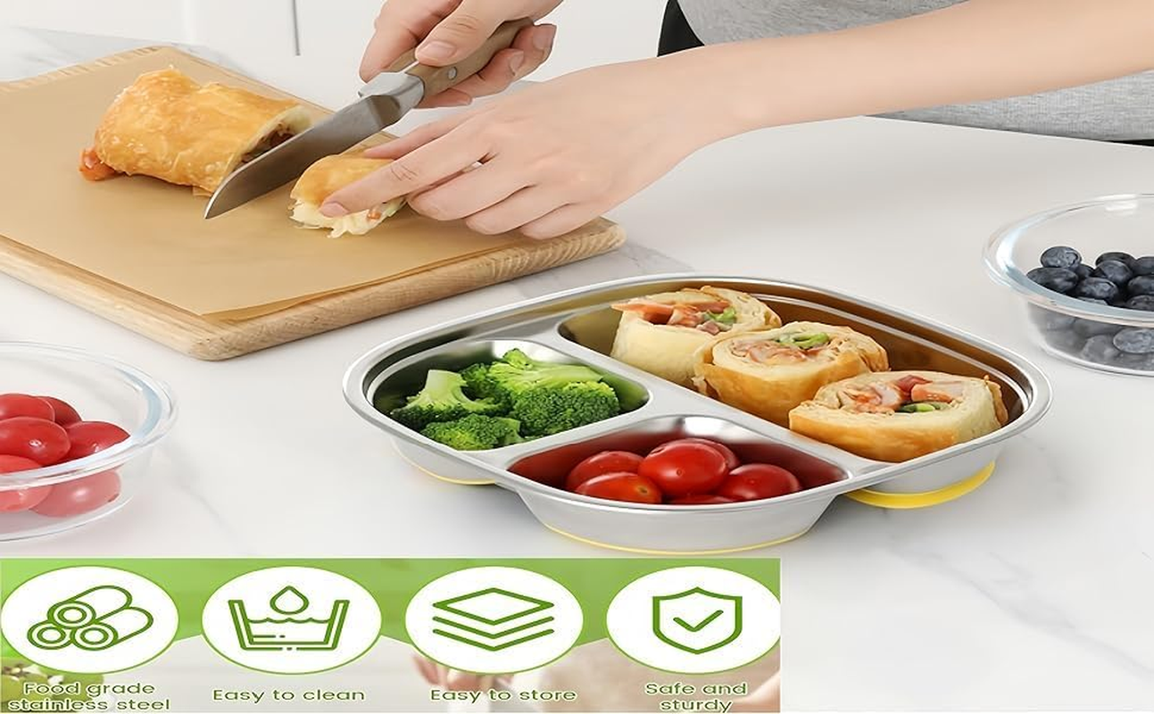 Stainless Steel Kids Plates with Suction Base Non-Toxic Toddler Dinnerware Set | 316L Dishwasher-Safe, Spill-Proof Design for Daycare, Travel, Home Use 1 Pcs image number 2