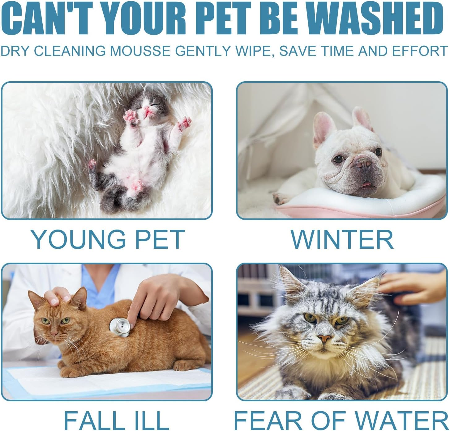 Yegbong Waterless Shampoo Foam for Puppies & Kittens &ndash; No Rinse Pet Cleanser, Odor Eliminating, Gentle Fur Detangler with Fresh Scent &ndash; 60Ml Travel-Size Dry Bath for Sensitive Skin image number 1