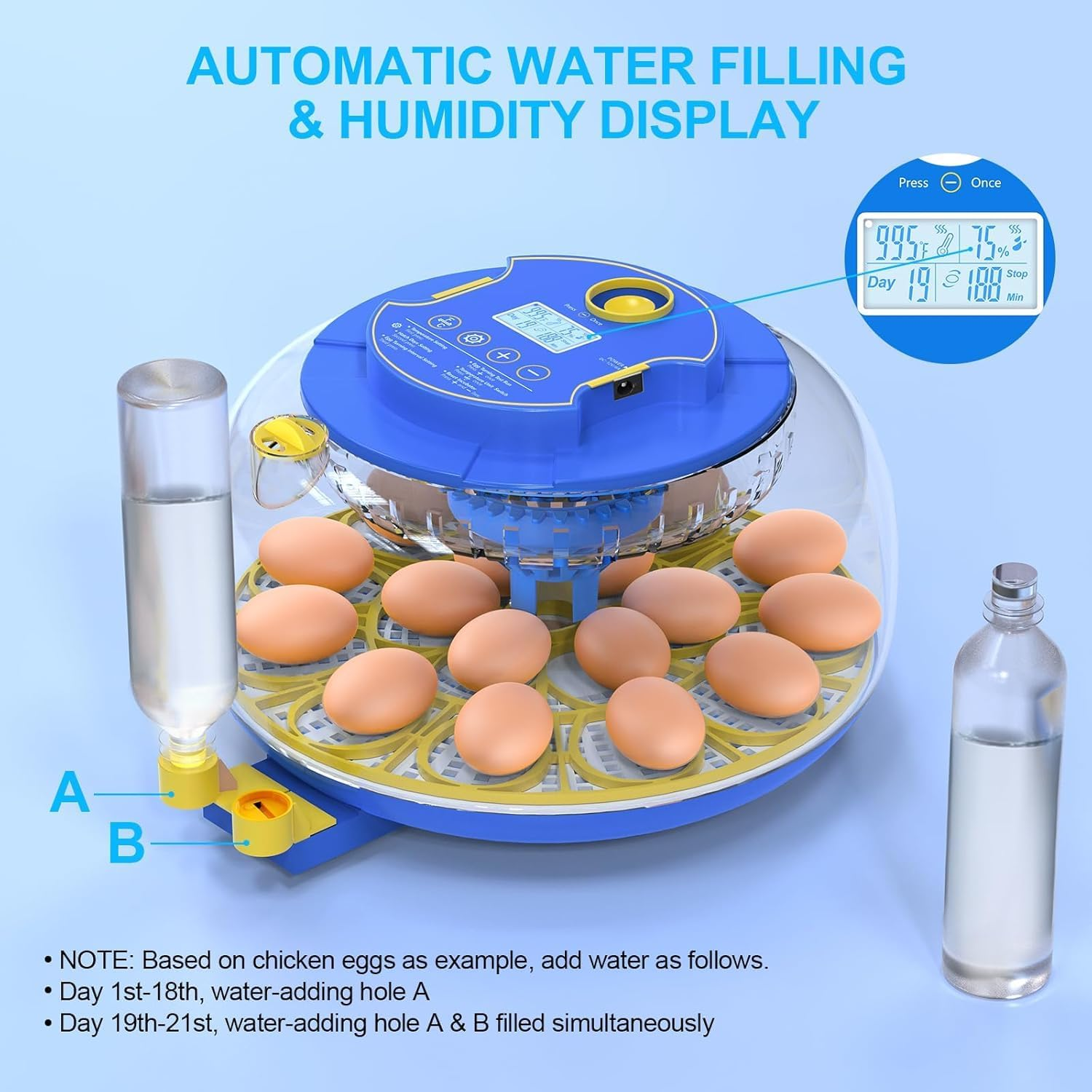 Advwin Eggs Incubators for Hatching, 8/18 Eggs Incubator with Automatic Egg Turning and Temperature Control, Automatic Water Adding, LED Egg Candler, for Hatching Chickens, Duck, Goose Eggs image number 1