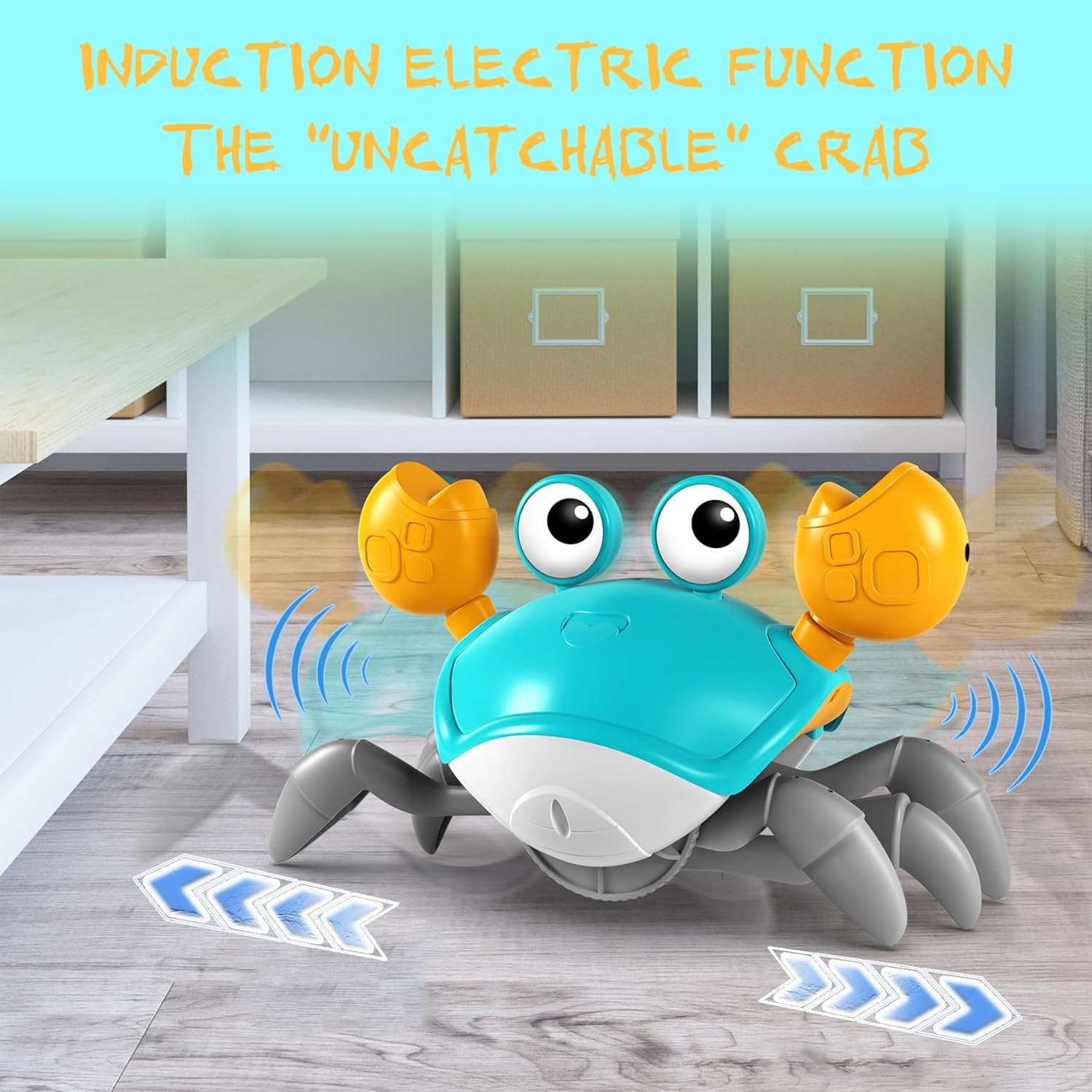 IGGDOQI Kids Crawling Crab Baby Toy with Music, Infant Tummy Time Toy, Light-Up Walking Dancing Moving Crab with Obstacle Avoidance, Rechargeable Interactive Learning Development Toy Gifts (Blue) image number 2