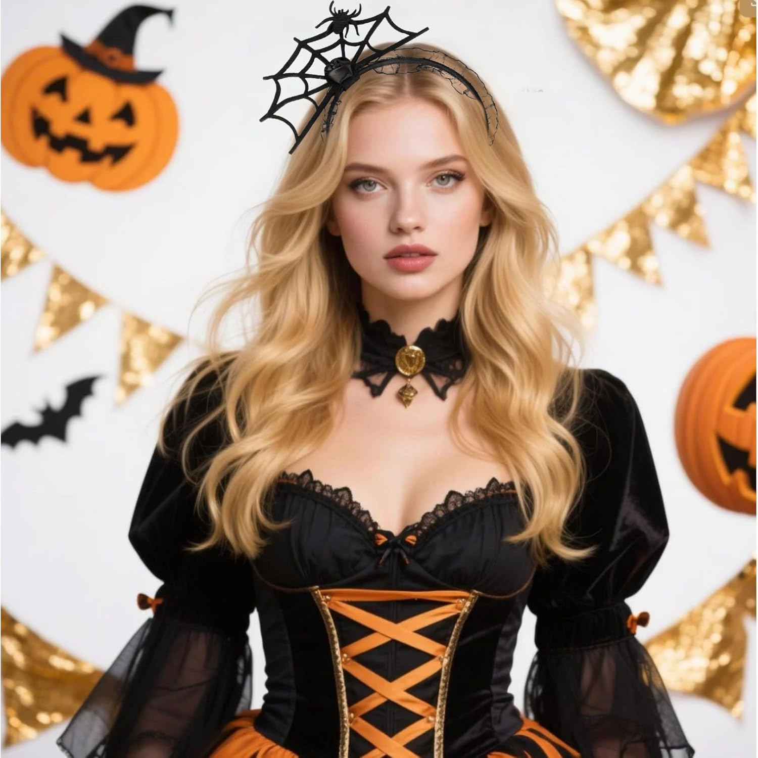 Riewy 1 Piece Spider Web Halloween Headband, Spider Web Headband Halloween Accessories Women'S Hair Accessories Headdress Headband for Halloween Costume Women'S Witch Cosplay Gothic Sexy Hair image number 2