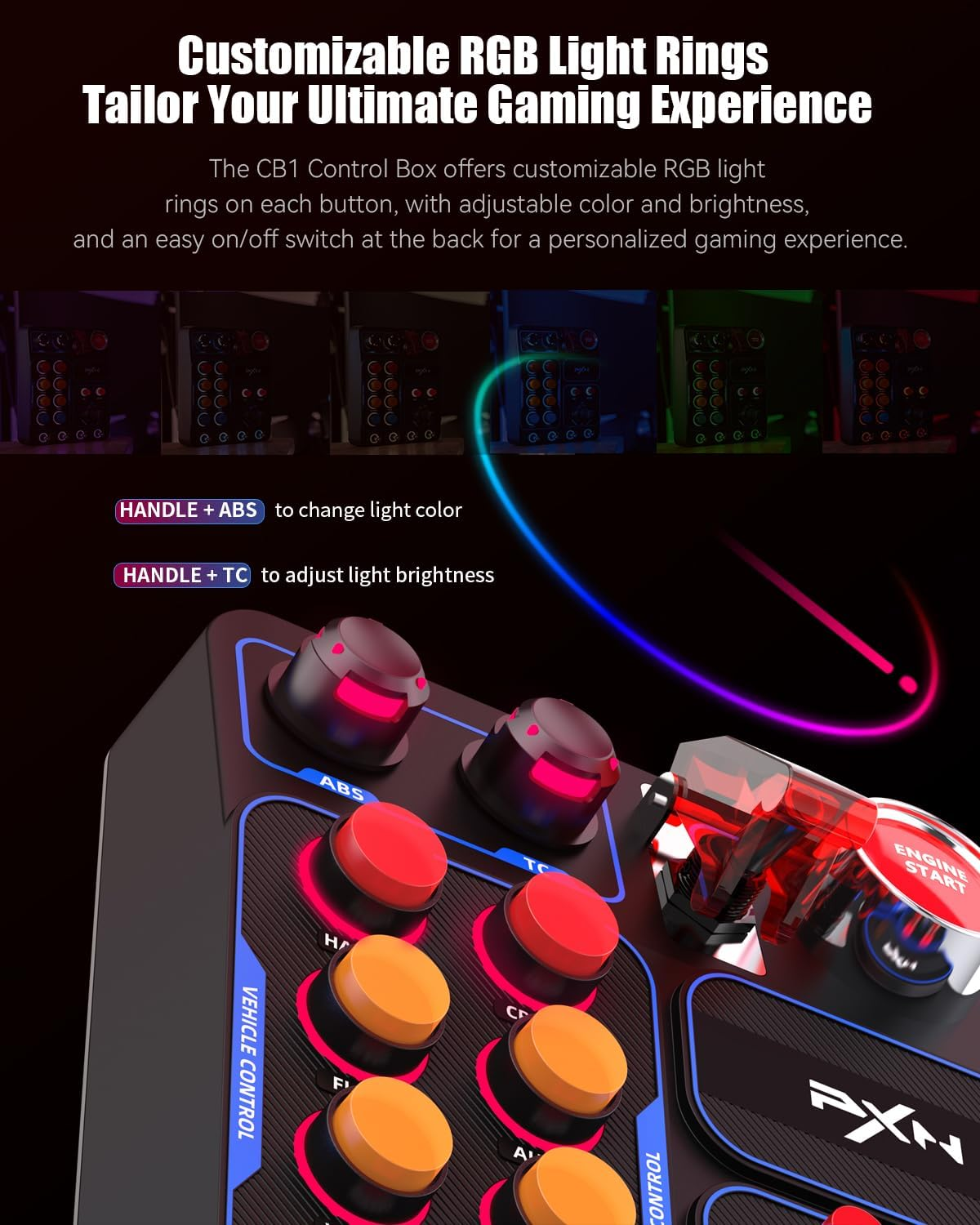 PXN CB1 Button Box - Steering Wheel Side Panel, Auxiliary ETS2 Controller - PC Only | 19 Sim Buttons & Switches, RGB Lighting, Adjustable Clamp | for Racing, Truck, Flight & Farm Simulator Games