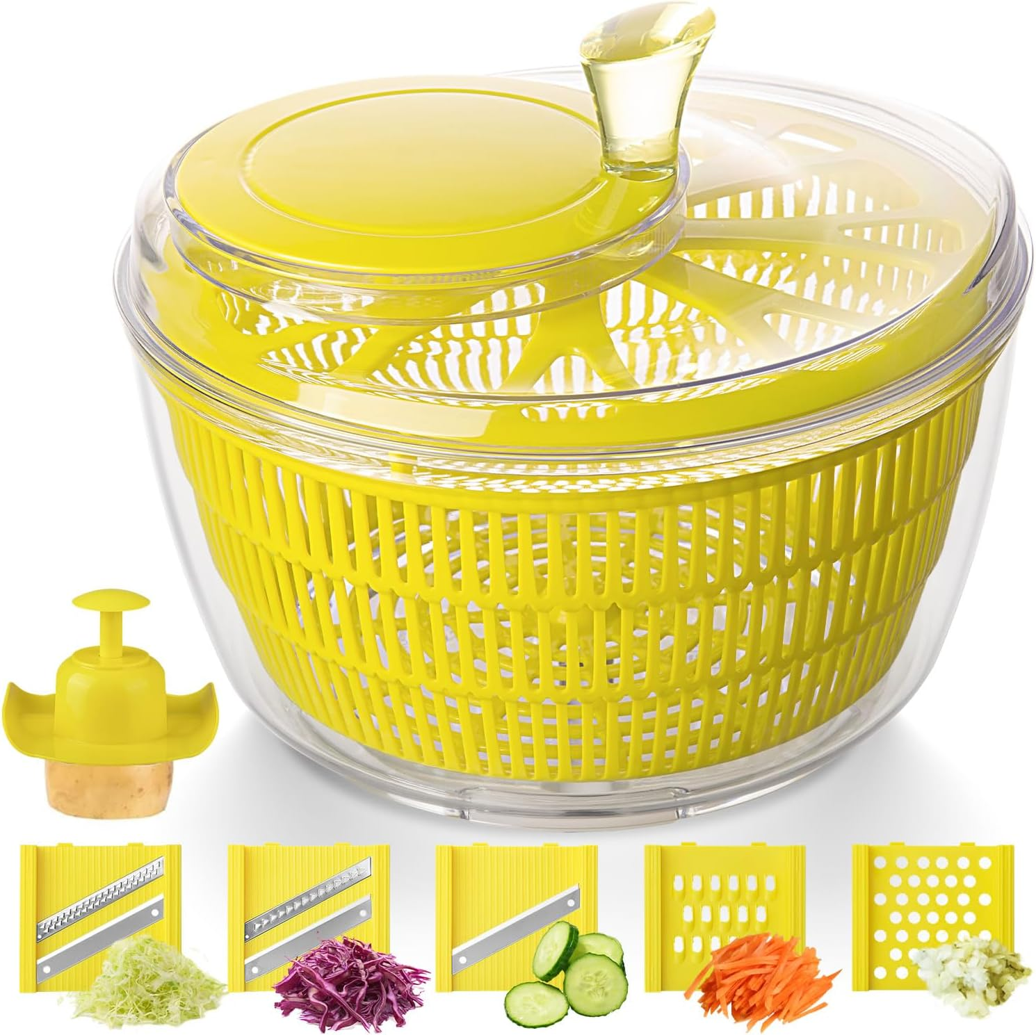Stelive 2-In-1 Salad Spinner & Mandoline Slicer Lettuce Spinner Vegetable Washer Dryer with 5 Interchangeable Blades, 5L Large Capacity, Easy to Clean, Food-Grade Kitchen Tool for Vegetables & Fruits image number 4