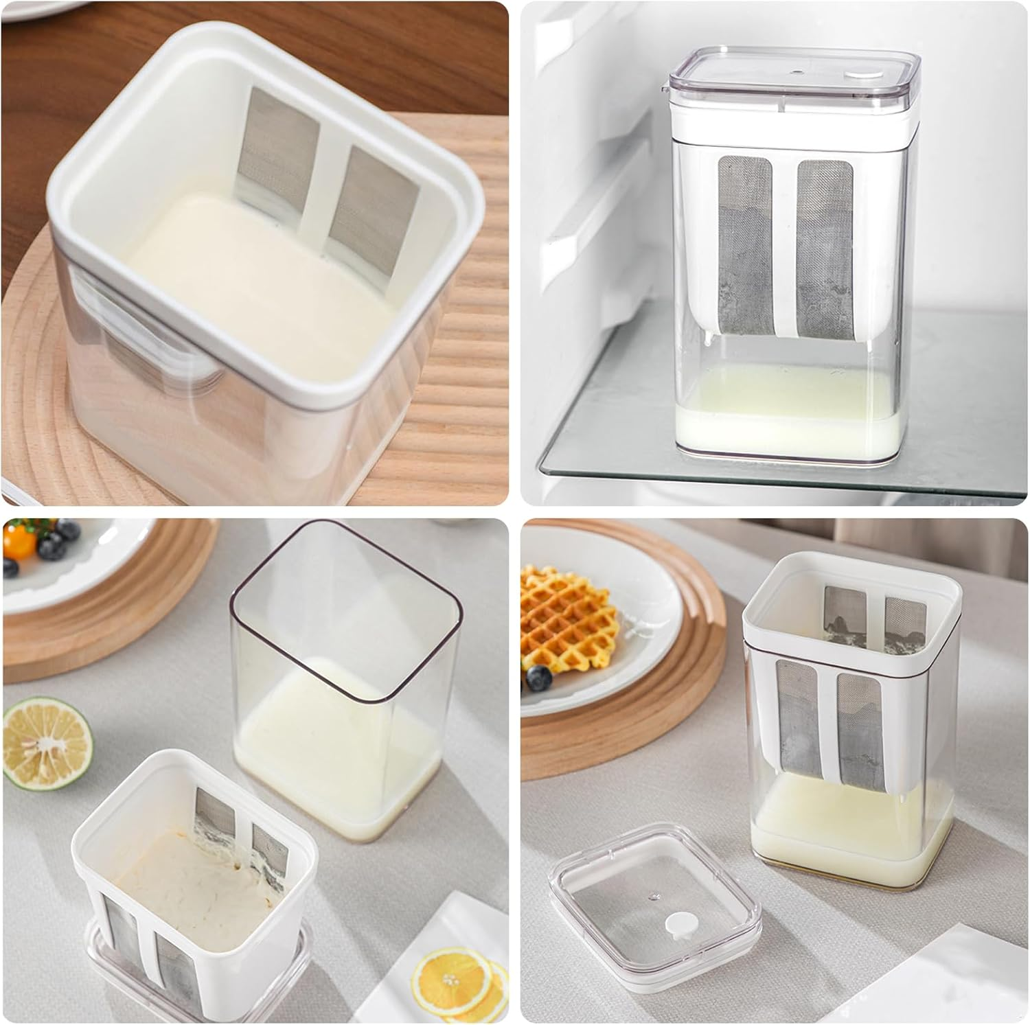 Cream Cheese Maker, Yoghurt Sieve with Lid, Washable Whey Separator, Reusable Fine Filter Sieve, 1100 Ml Fine Mesh Yoghurt Strainer, Yoghurt Maker for Milk, Juice, Kitchen Accessories image number 4