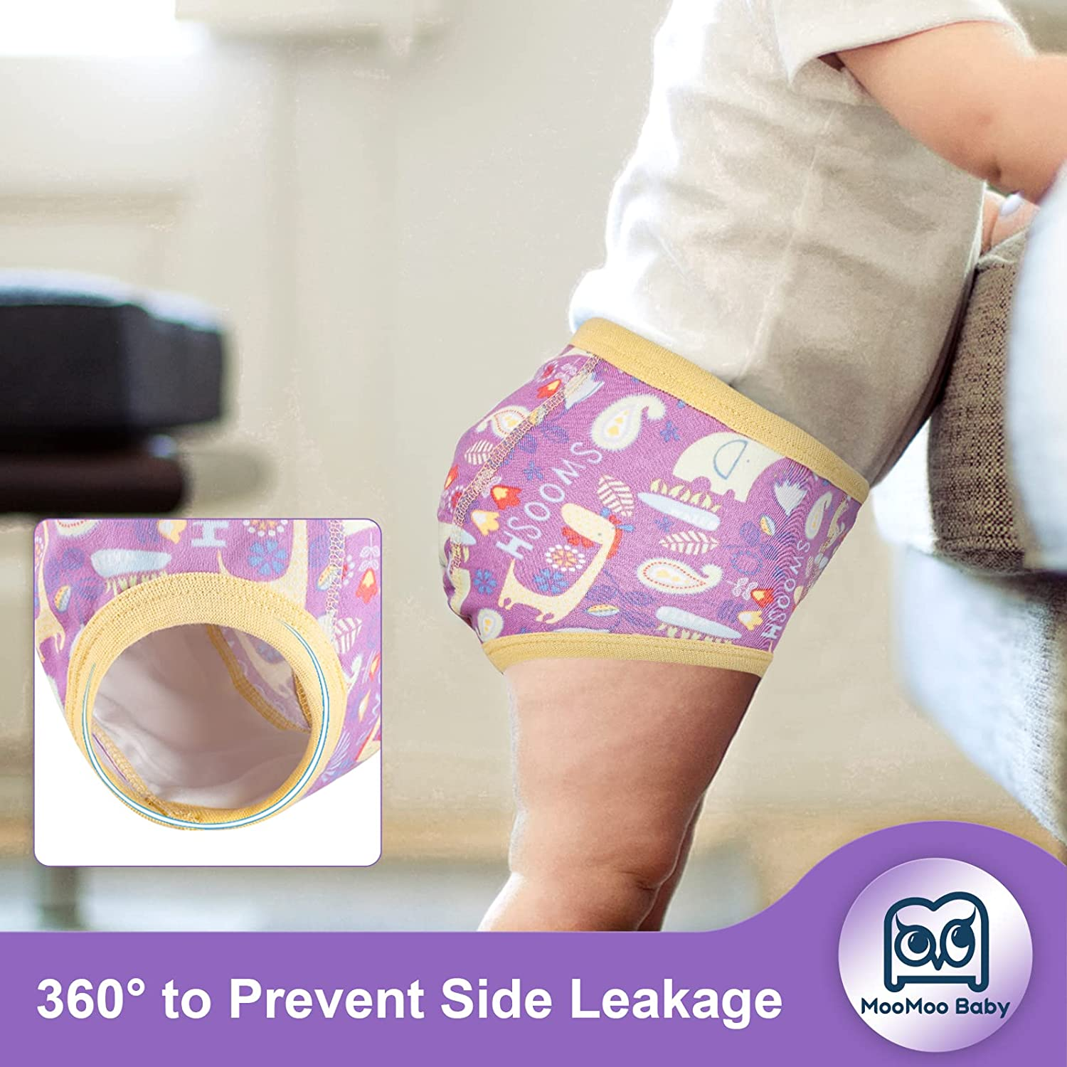 Moomoo Baby 6 Packs Potty Training Pants for Girls Absorbent Cotton Washable and Reusable 2T image number 3