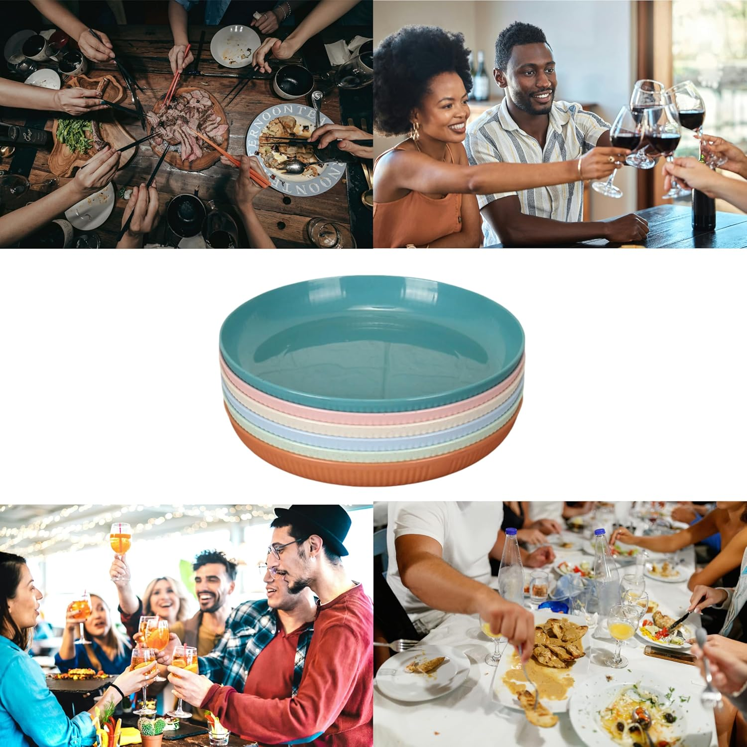 6 Pack Wheat Straw Plates Reusable Dinner Plates, Durable & Lightweight, Perfect for Home, Parties, Camping, and Dishwasher Safe (Orange, Dark Green, Pink, Blue, Green, Beige) image number 3