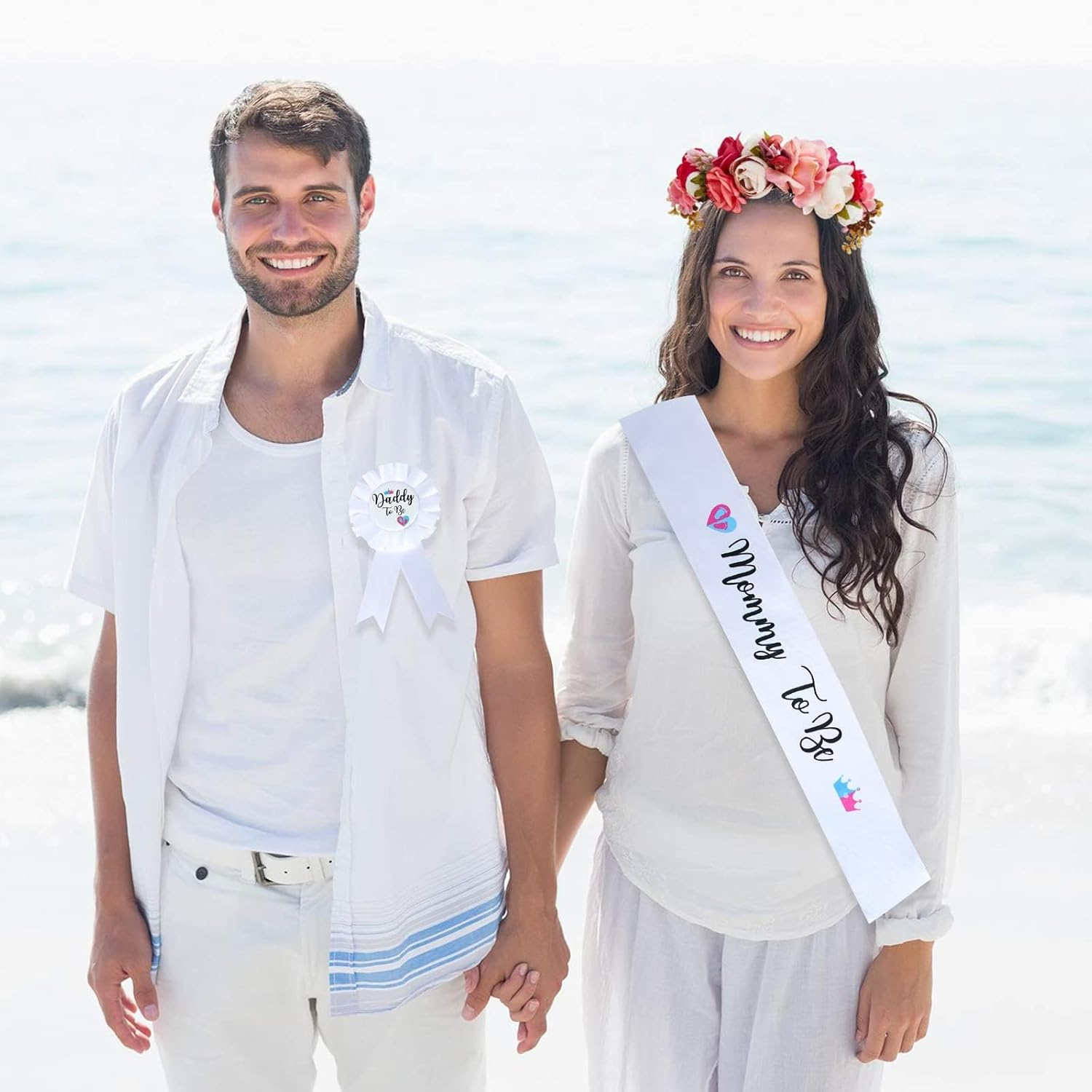 Gender Reveal Decorations Sash and Tinplate Badge Mommy to Be and Daddy to Be Baby Shower image number 2