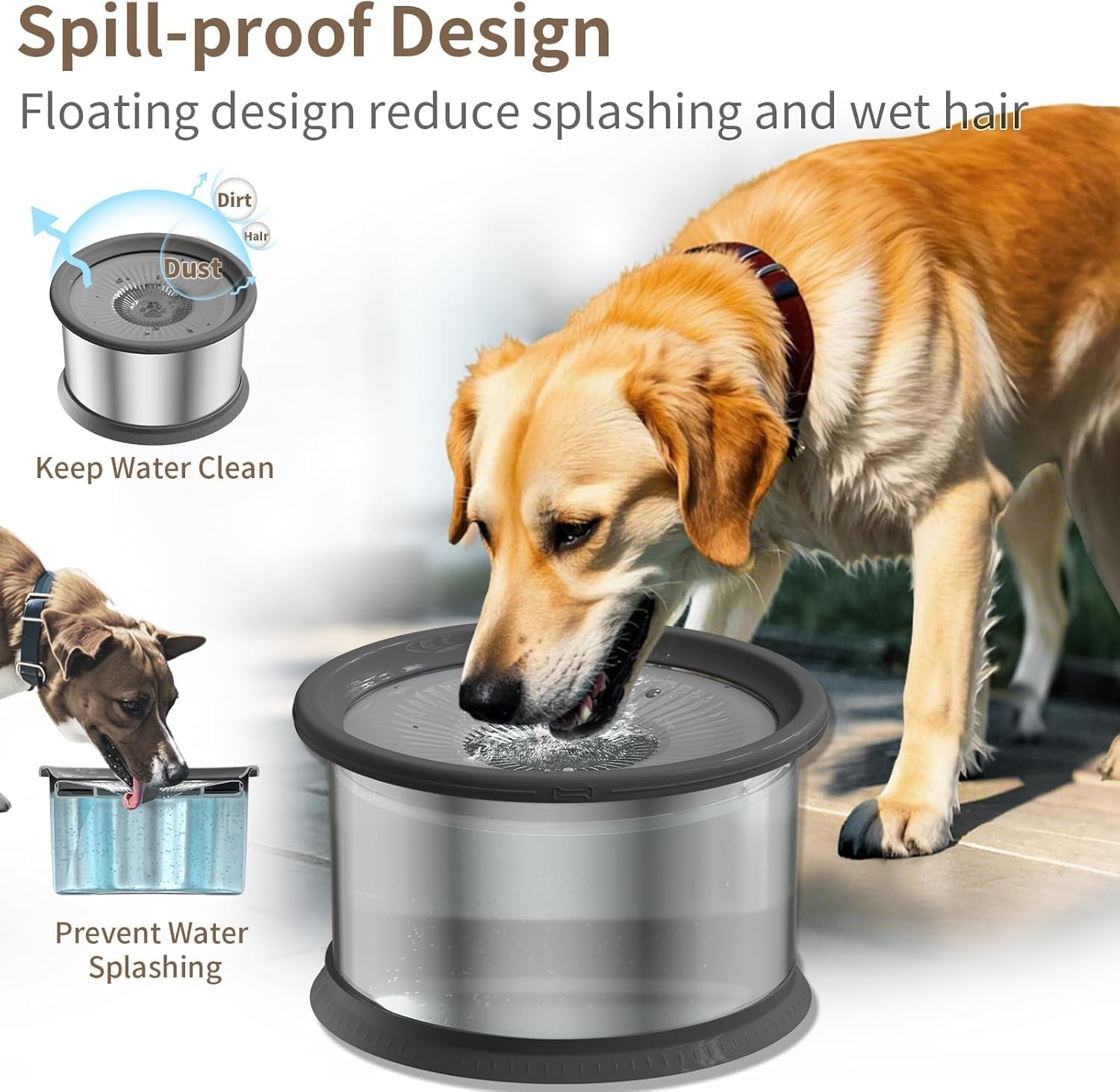 Biubiu 4.5L Dog Water Bowl No Spill 1.2 Gallon Stainless Steel Water Bowl for Dogs 150Oz No Mess Slow Water Feeder with Anti-Slip Mat for Messy Drinkers image number 3