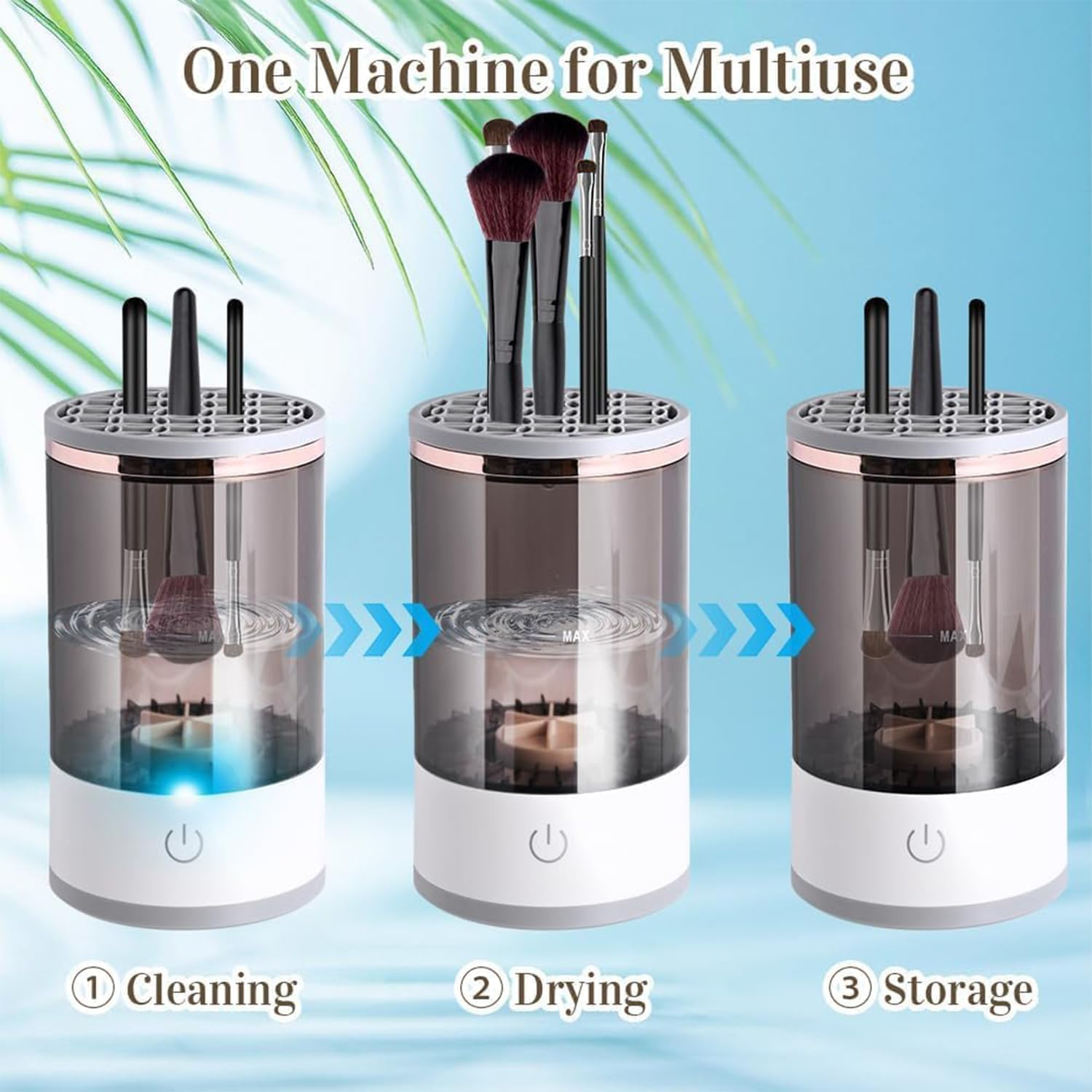 Electric Makeup Brush Cleaner, Automatic Make up Brush Cleaner Machine with Brush Cleaner Mat, Portable Automatic Spinner Cosmetics Brushes Cleaner for All Size Makeup Brushes image number 6