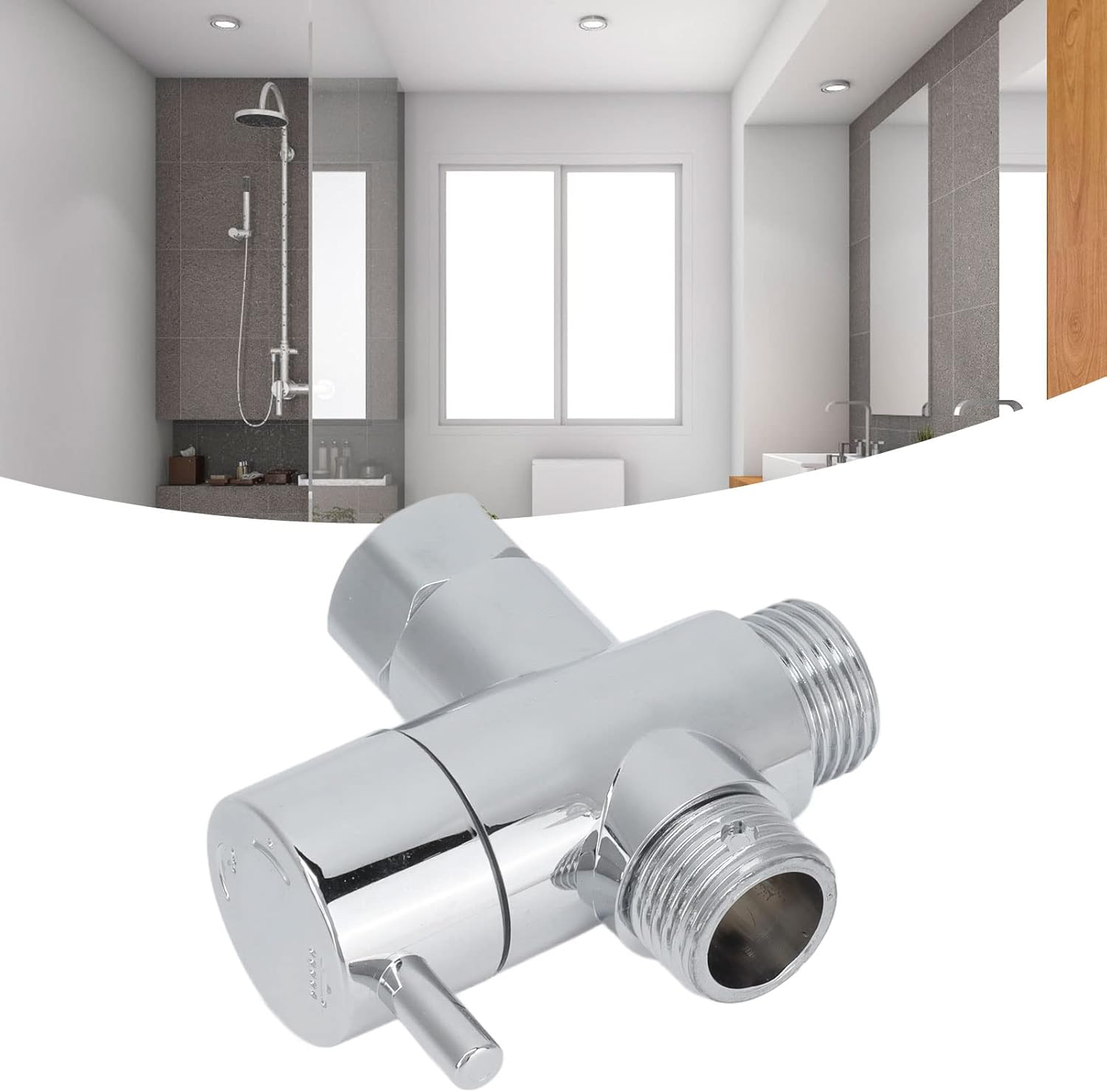 G1/2 Diverter Valve, Polished 3 Way Shower Arm Diverter Valve High Pressure Resistant for Hand Held Showerhead and Fixed Spray Head image number 2