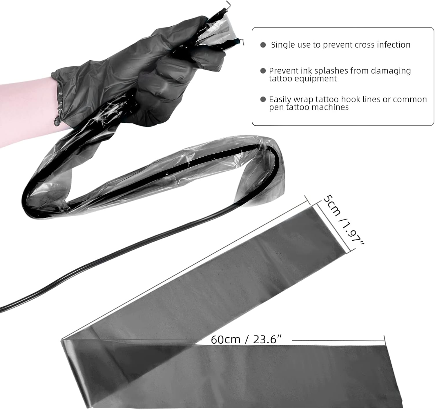 ATOMUS 100Pcs Tattoo Clip Cord Sleeves with 2Pcs Self-Adhesive Bandage Disposable Plastic Cover Bags Tattoo Pen Bag Tattoo Machine Accessories (Black) image number 4