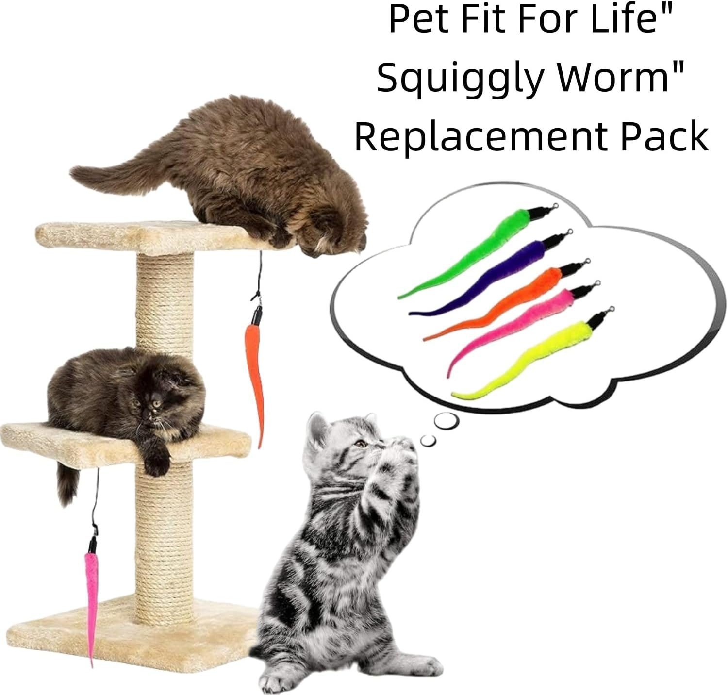 10 Packs of Worm Cat Toy Filling, Colorful Interactive Teasing to Replace Indoor Cats and Kittens image number 2