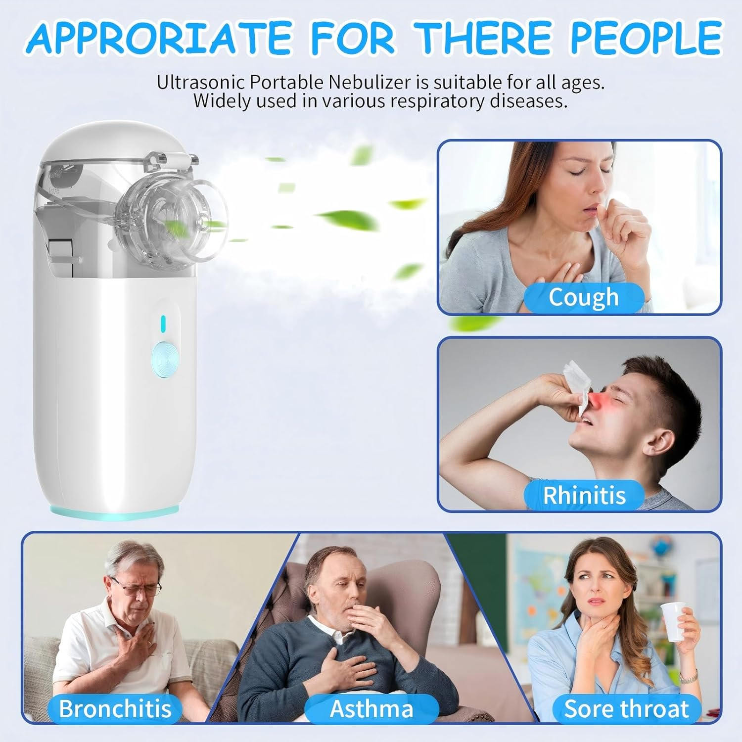 Nebulizer, Portable Nebulizer, Mini Vaporizers Handheld Atomizers for Adults and Kids,For Breathing Problems, with 3 Nebulizer Masks for Home, Travel - Steam Mesh Inhalators, Auto-Cleaning image number 1
