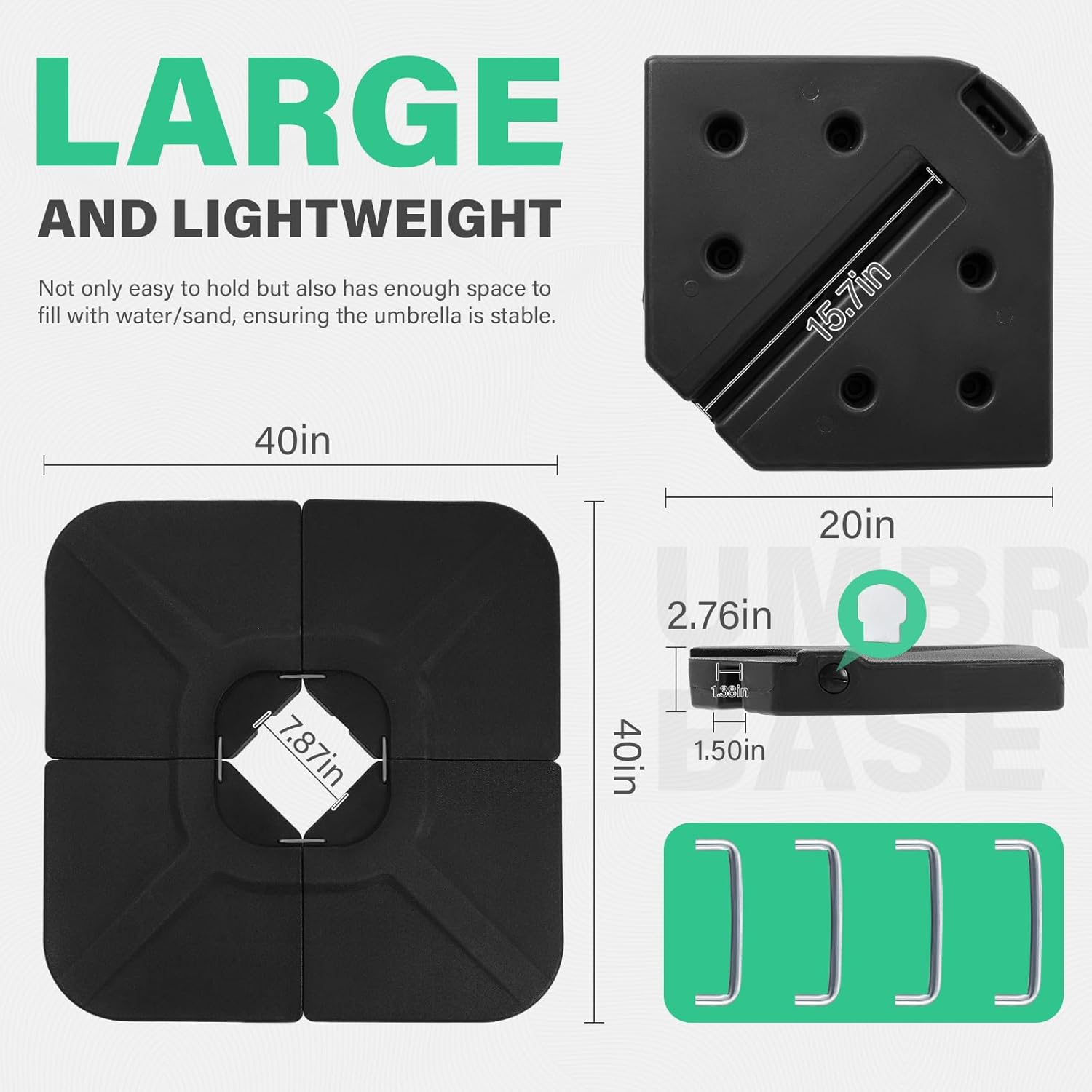 JEAREY 230Lb 4-Pieces Heavy-Duty Umbrella Large Base Stand Cantilever Offset Patio Umbrella Stand Square Large Base Plate with Locking Black for Water or Sand (Black) image number 1