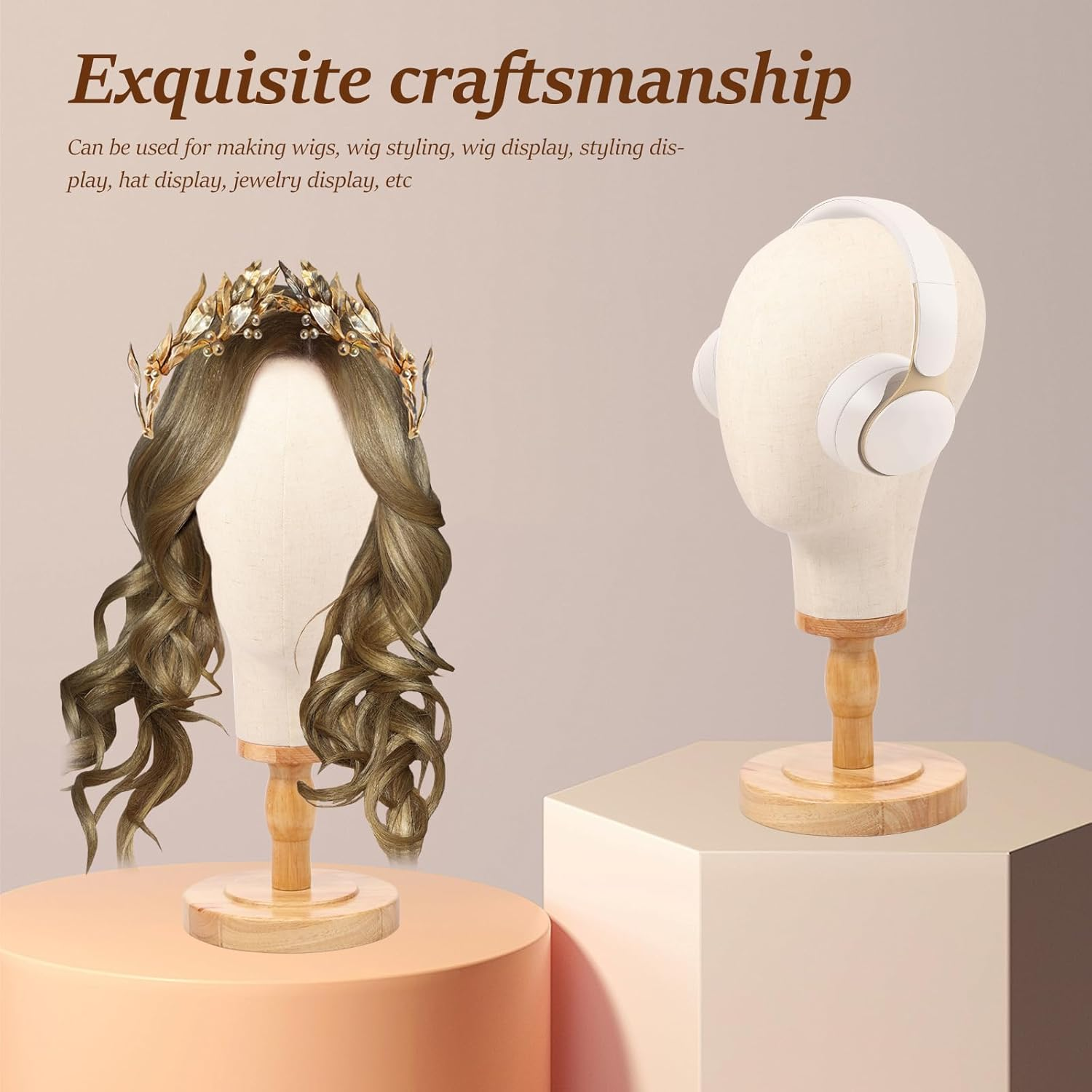 Awobepl Wig Head Stand Easy to Install Hat Display Stand Practical Wig Head Display Stand Fabric Wig Head for Wigs Hats Caps Headdress image number 6