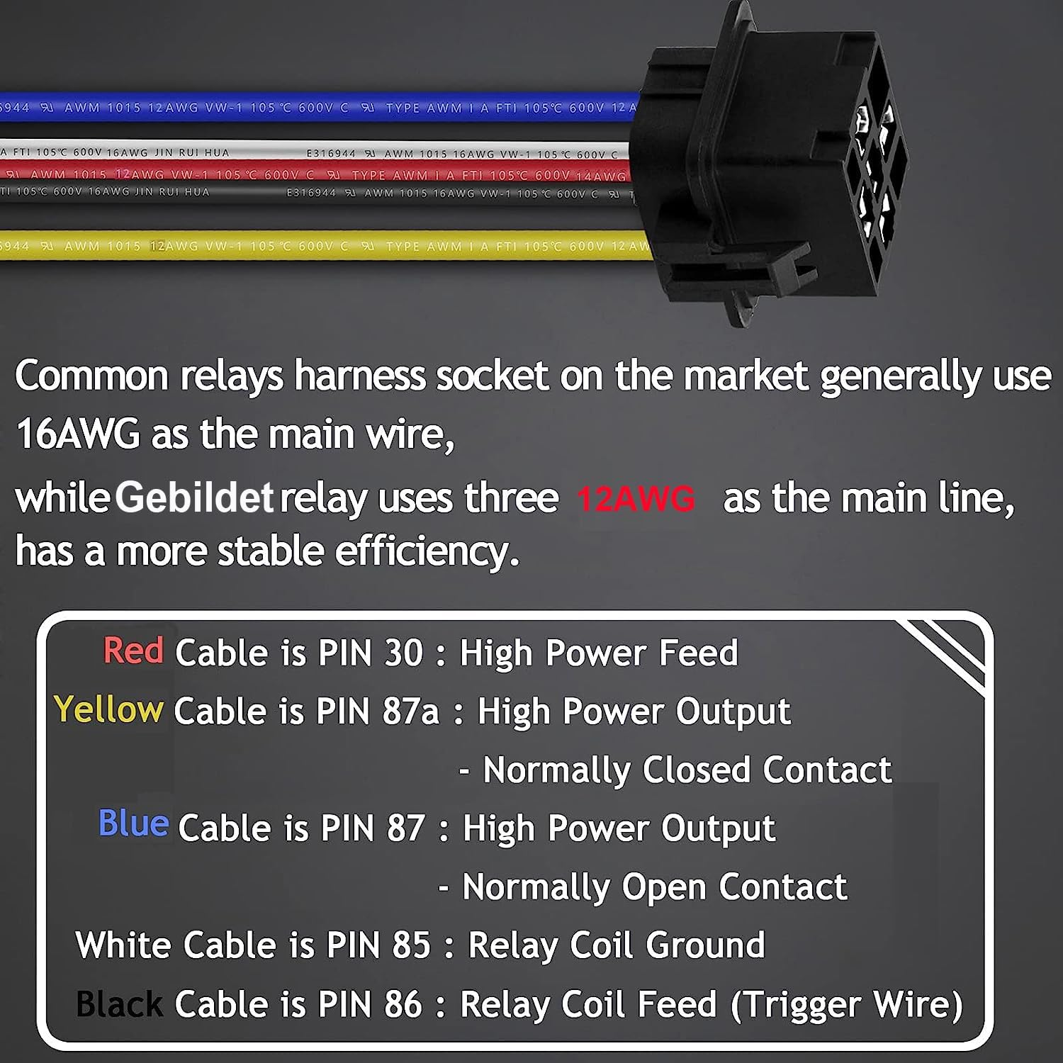 5 Pack 12V 40/30 Amp Car Relay DC 5 Pin SPDT and Harness - Heavy Duty 12 AWG Copper Wires Relays Kit Bosch Style for Automotive Truck Van Motorcycle Boat image number 2