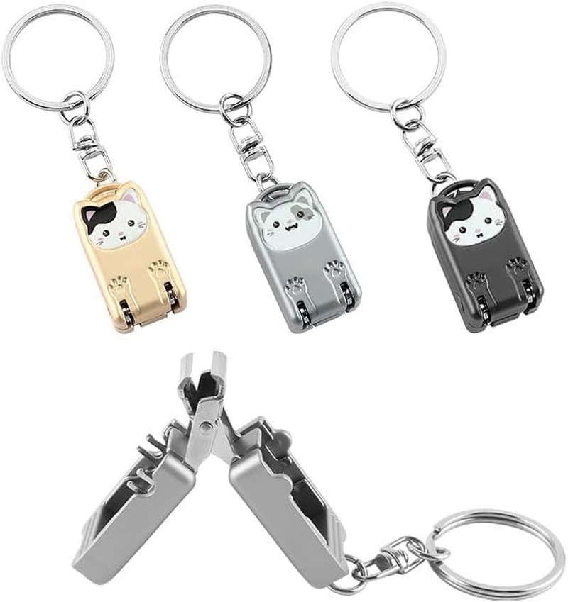 Mini Nail Clippers Keychain, Cute Cat Nail Clipper, Compact Pocket Folding Nail Cutter Keyring，Portable Travel Nail Clippers for Purse & Keyring with Ear Wax Removal Tool (Golden) - Silvery image number 4