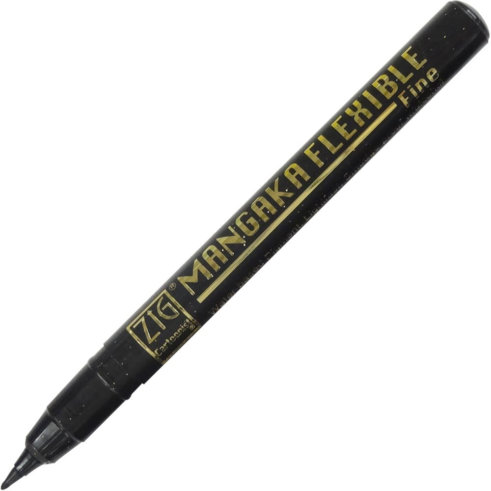 Kuretake CNMF-010 ZIG MANGAKA FLEXIBLE PEN Marker, Fine Black