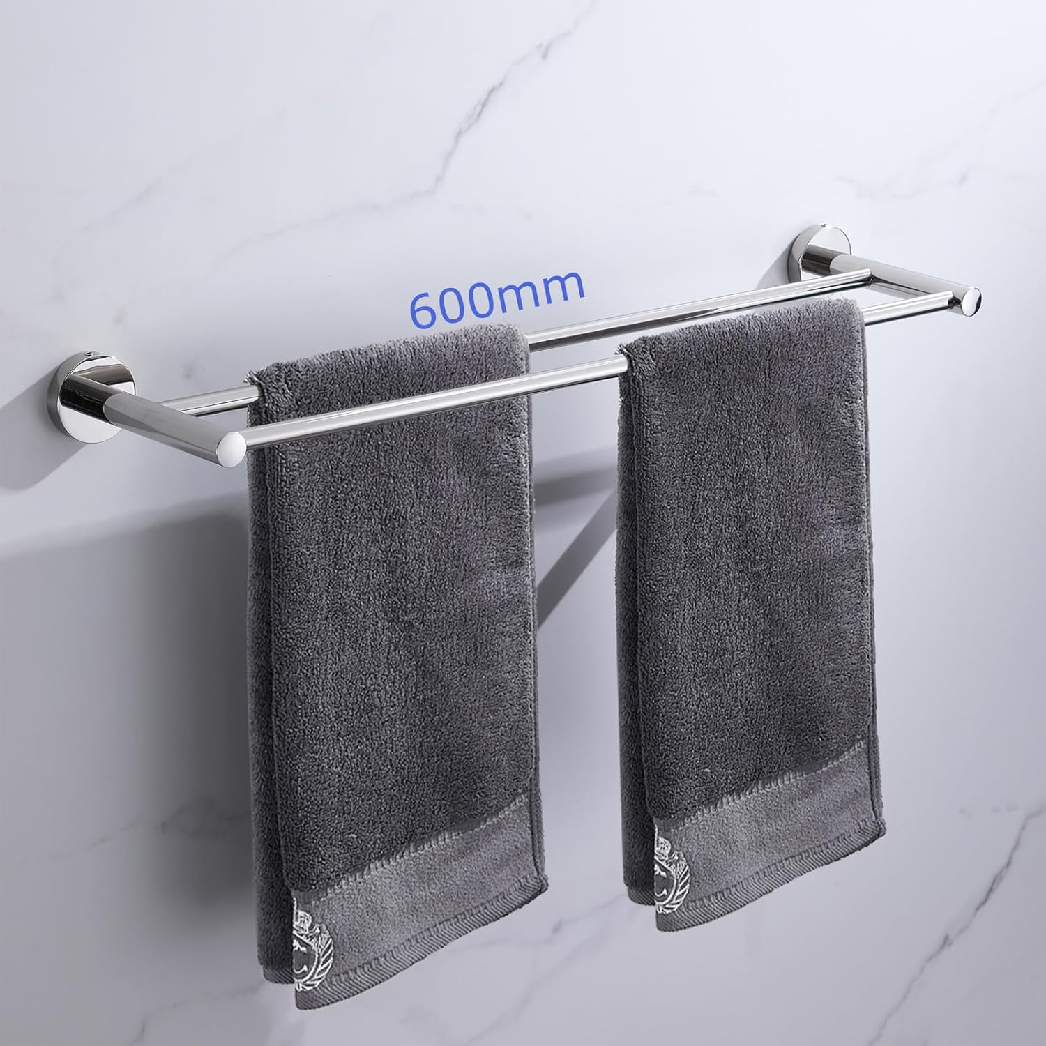 Breikuth Towel Rail Rack Holder Wall Mount 304 Stainless Steel Bathroom Chrome (Type 2: Double Rails 600Mm) image number 4