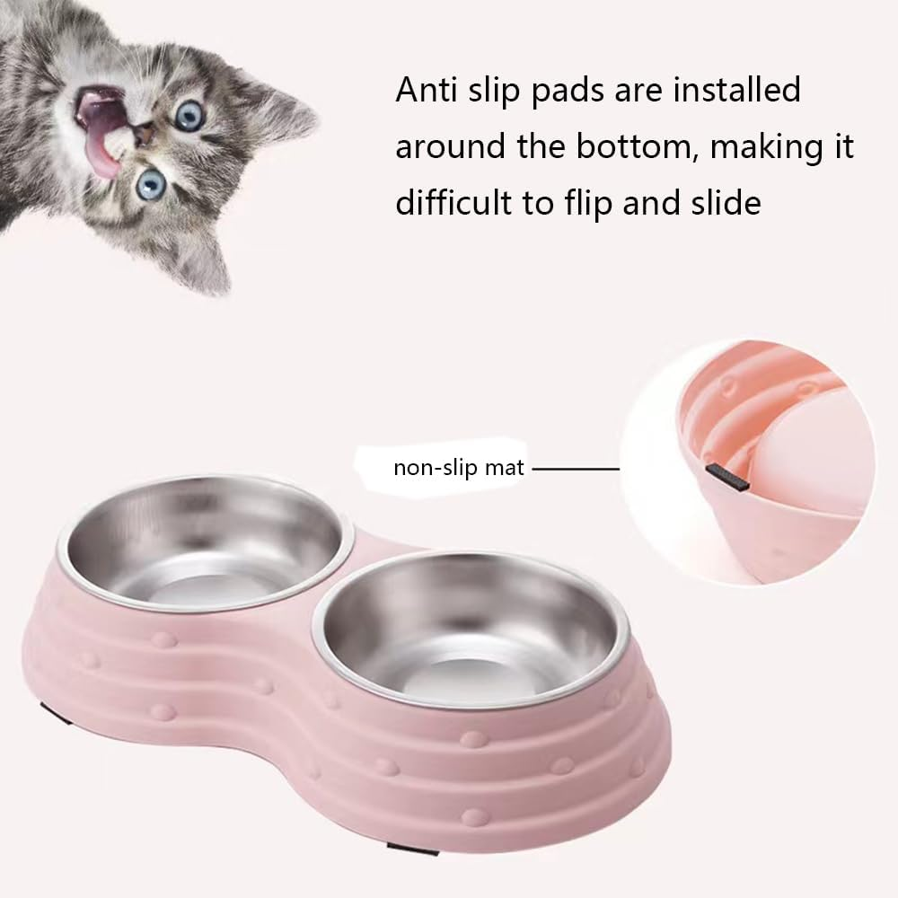 Wolike Pet Bowl Basic Dog Bowls Pet Bowl anti Overturning and anti Slip Double Bowl Dog Bowl Dog Plate Cat Bowl Stainless Steel Water Bowl Bottom with anti Slip Pad (Pink-Medium) - Blue-Large image number 7