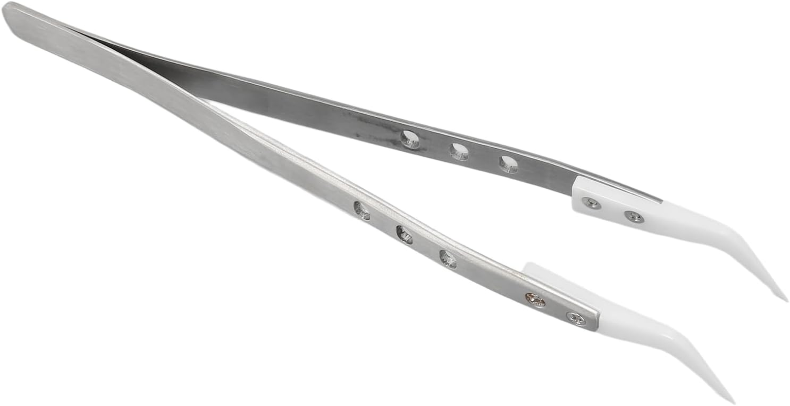 Tnfeeon Flexible Non Magnetic 3 Holes Sewing Tweezers Stainless Steel Electronics Repair Tweezers for Watch Hair Circuit Repair (Bent Head)