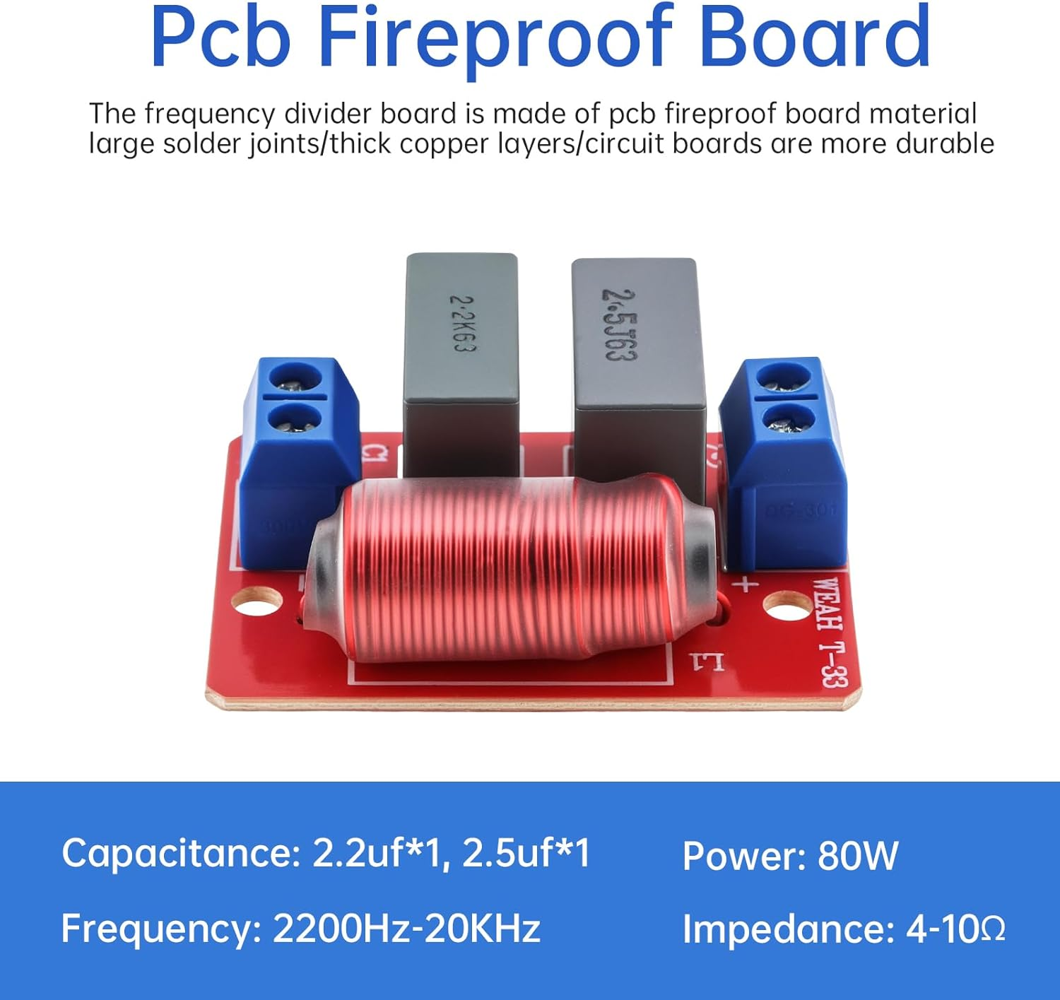 Drisentri 1 Way Crossover, 80W 4-10 Ohm Audiophile High Pass Tweeter Crossover for Car/Home Hifi Speakers image number 6