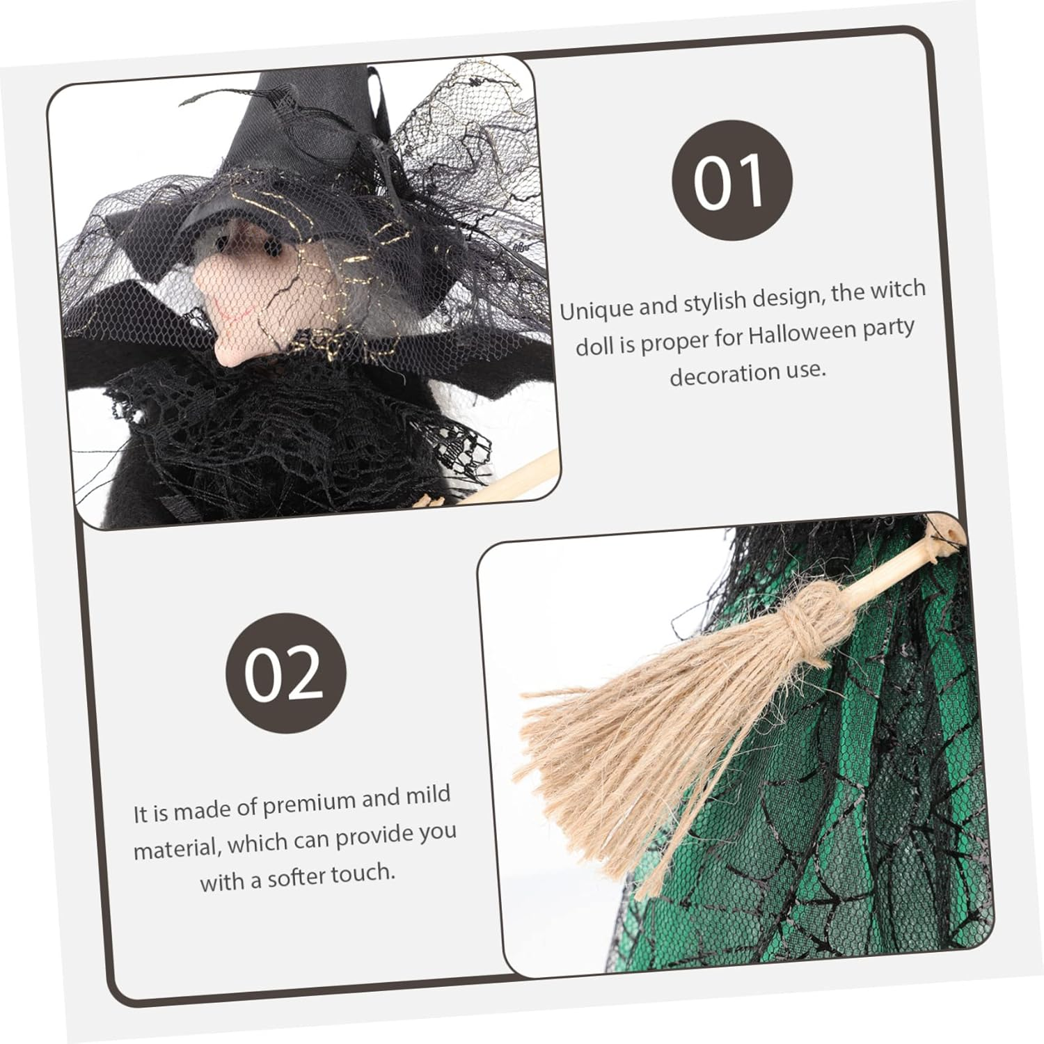 3Pcs Adorable Desktop Witch Figurine Decor for Halloween Festival and Home Display Delicate Witch Doll for Tabletop Decorative Use image number 1