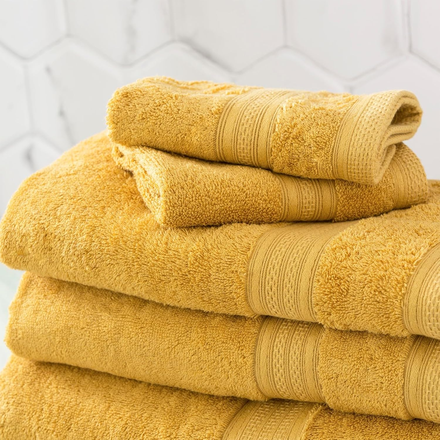 4Pc Renee Taylor Stella Bath Towel 140Cm Soft Bamboo Cotton 650 GSM Mustard image number 2