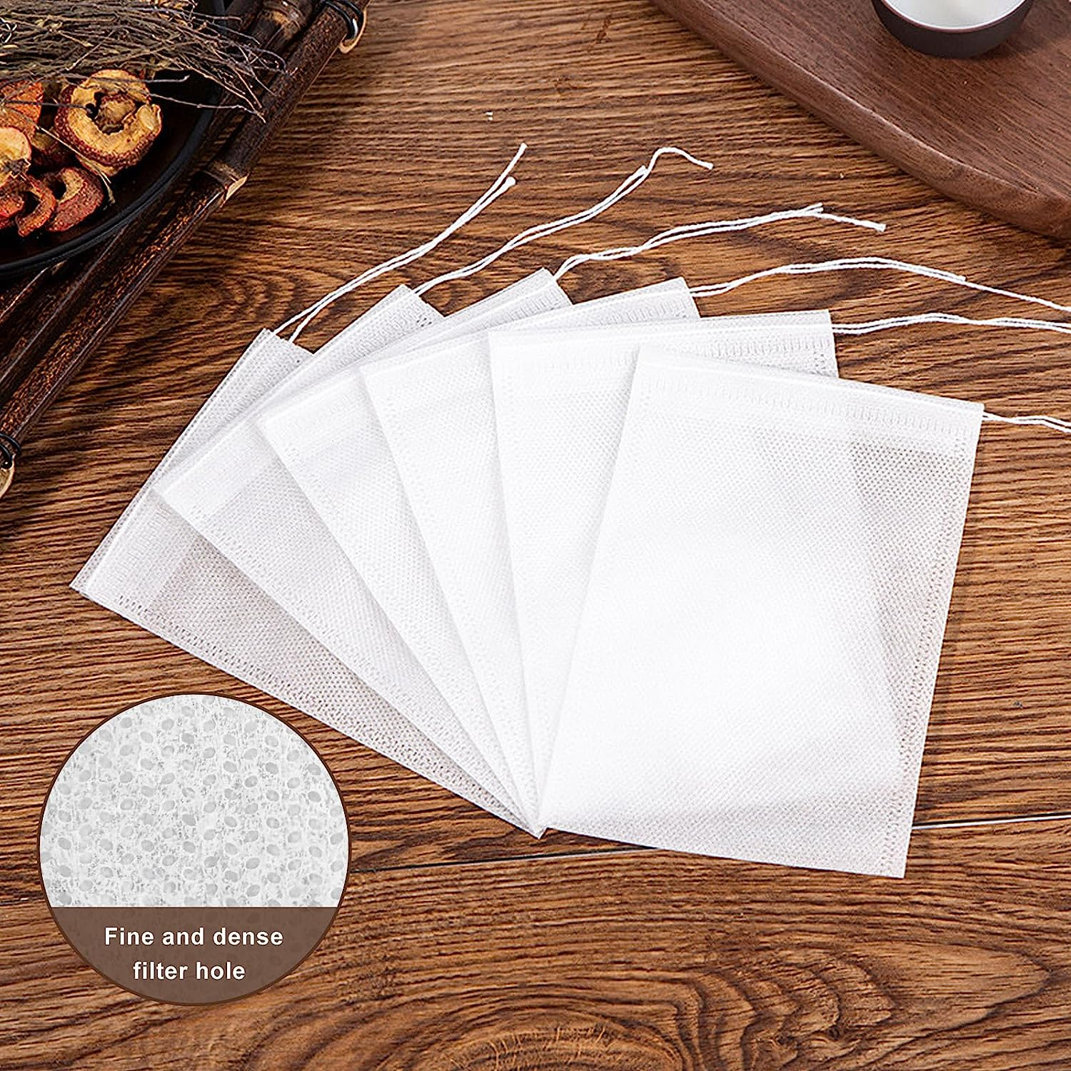 300 Pcs Tea Filter Bags, YEESON Disposable Empty Tea Bags White Cotton Drawstring Sealed Filter Tea Bags for Tea, Coffee, Herbs, Spices, Soup Flavour Packs Etc Plain Fine Fabric Drawstring Ba image number 1