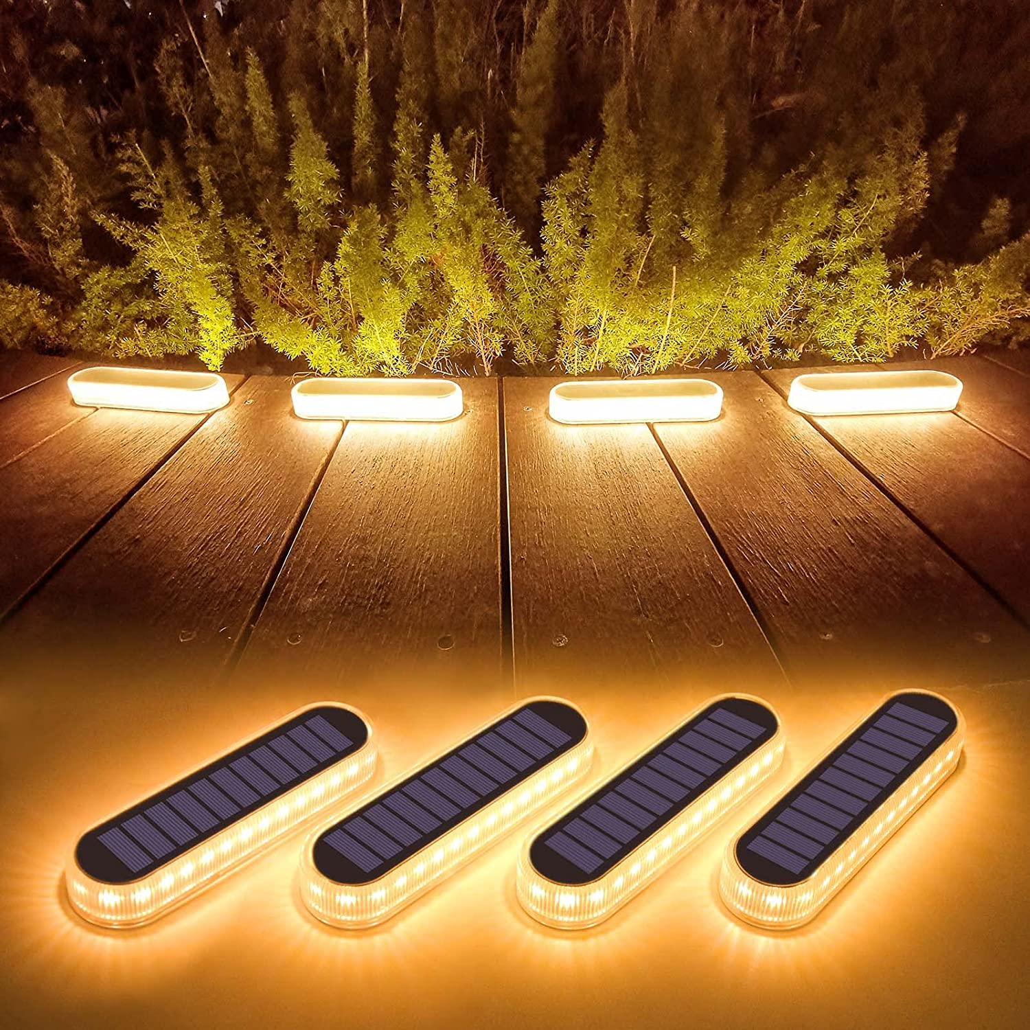 Lacasa Solar Deck Lights, 4 Pack 2700K Warm White LED Dock Lights 40LM, Outdoor Solar Powered Step Lights, Waterproof for Garden Stairs Ground Driveway Pathway Lighting image number 3