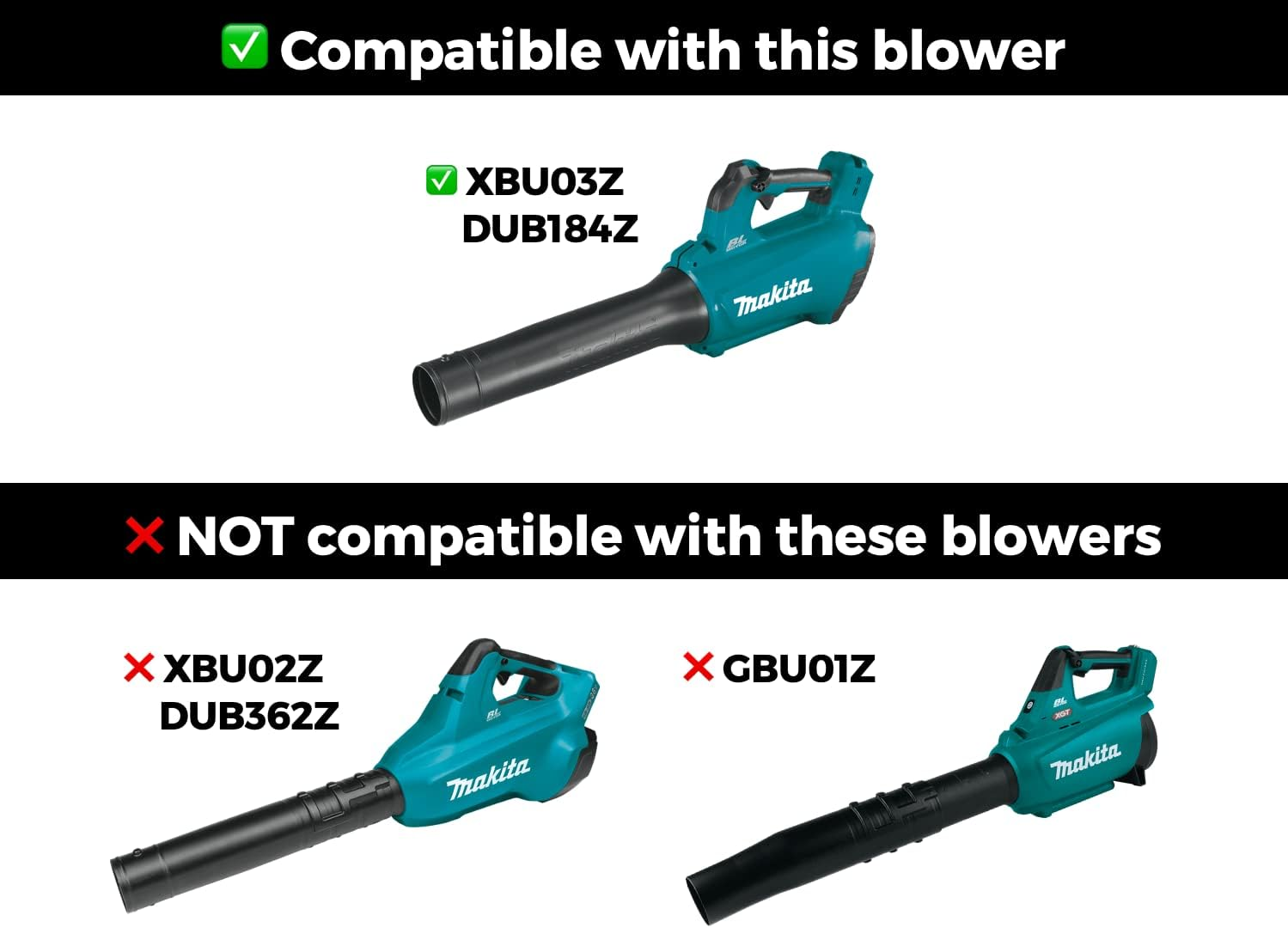 Stubby Car Drying Nozzle for Makita 18V LXT Leaf Blowers (XBU03Z and DUB184Z)