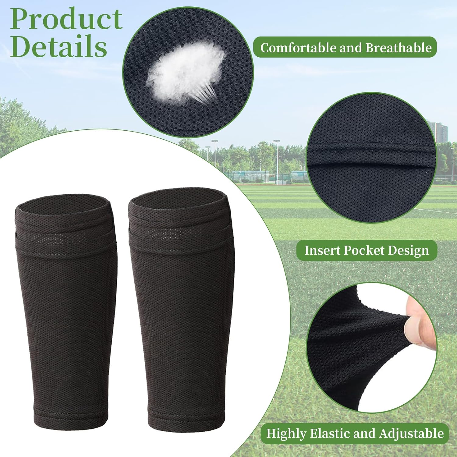 Soccer Ball Shinguards Board with Socks Breathable Insert Board Type Football Shin Guards with Sleeves Cushion Protection Shin Guards Reduce Shocks and Injuries for Unisex Football Games image number 5