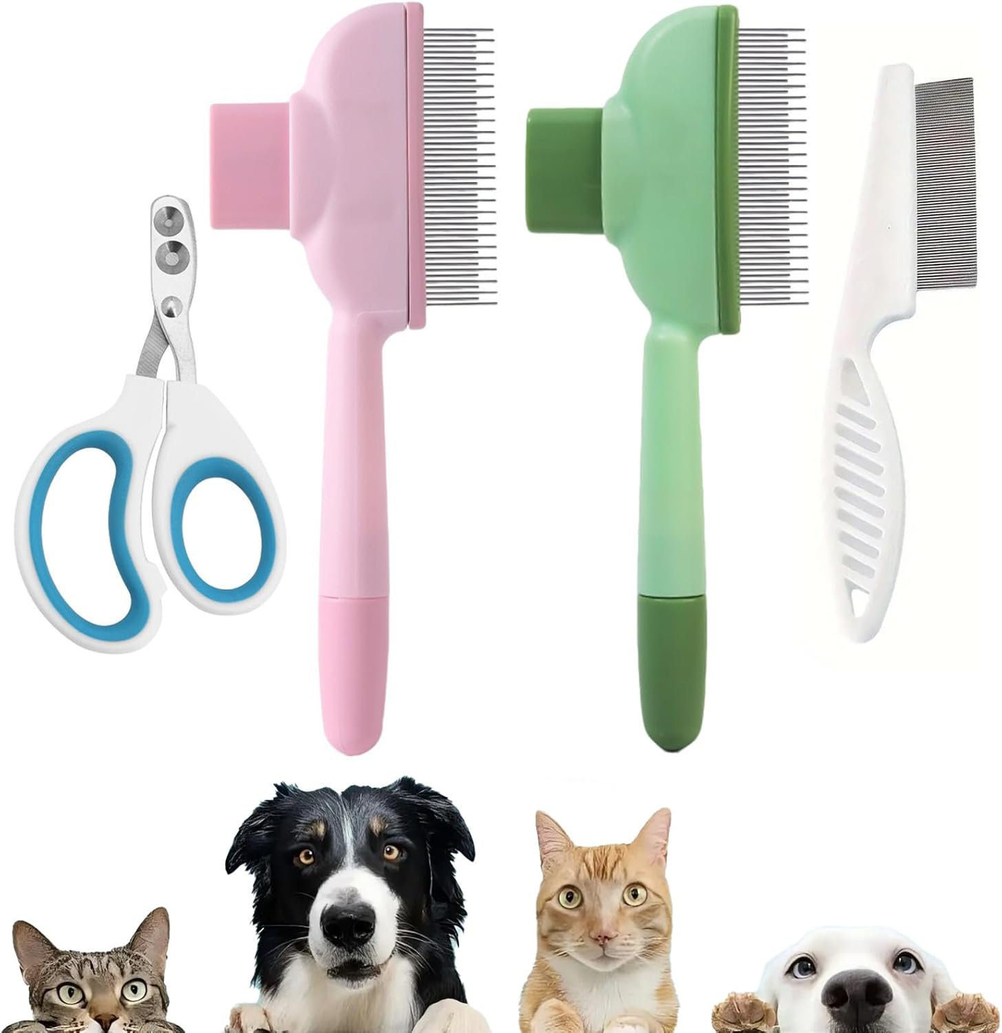 4-Piece Set Cat Comb, Fur Flash Brush Cat, Flea Comb for Dogs and Cats, Grooming Comb Set with Claw Scissors, Gentle Hair Removal and Flea Removal for Long Hair and Short Hair image number 1
