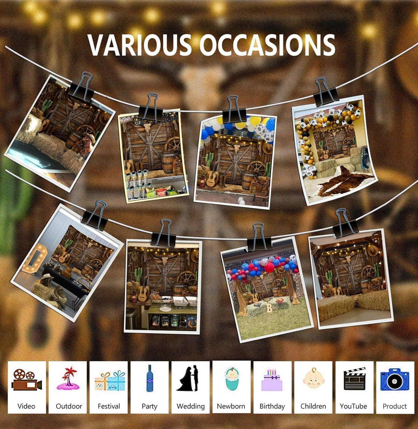 Western Cowboy Backdrop for Photography and Party, Reusable Washable Photography Background for Western Party Decoration, Rodeo Backdrop for Wild West Party - Geiwogwc image number 2