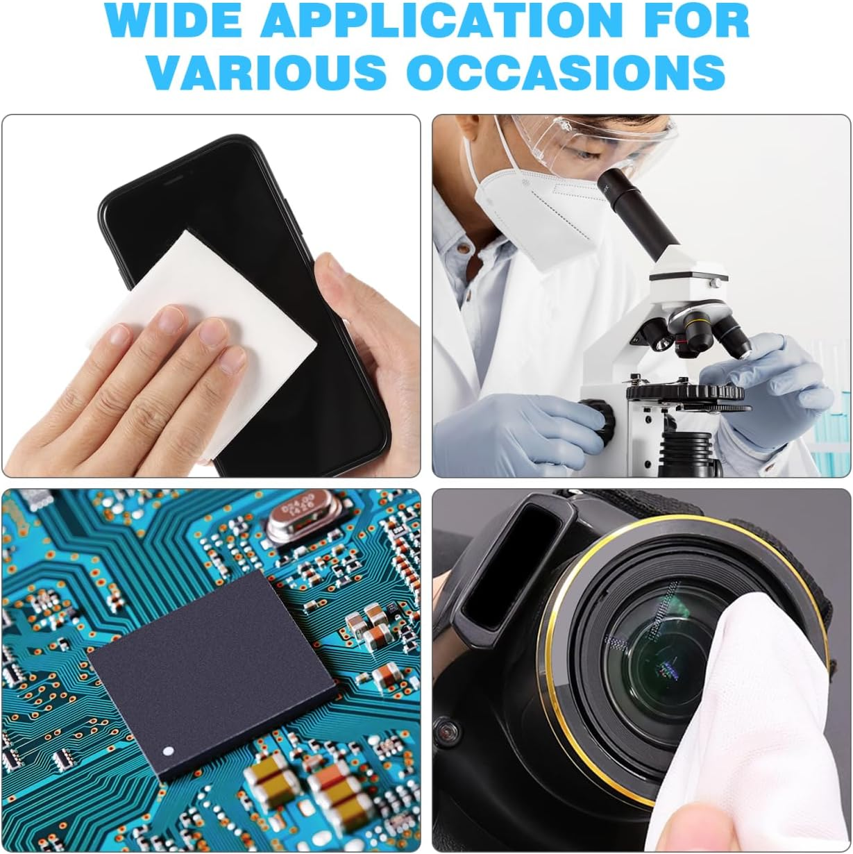 300Pcs Lint-Freed Wipes, 6X6 Inch Non-Woven Cleanroom Lab Chem Wipes, Automotive Dustless Dry Papers for Electronic Screen, Glass, Lens image number 5