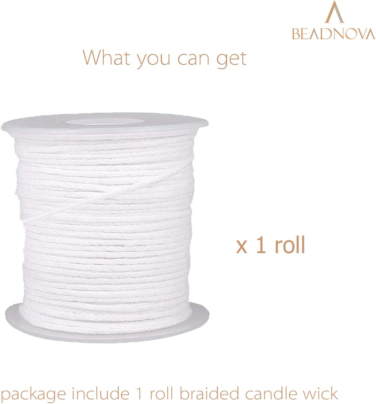 BEADNOVA Braided Candle Wick Spool 200 Ft Cotton Roll Core Braided Wick for Candle Making and DIY (61M/67Yard/200 Foot) - 200Foot, 61M image number 4